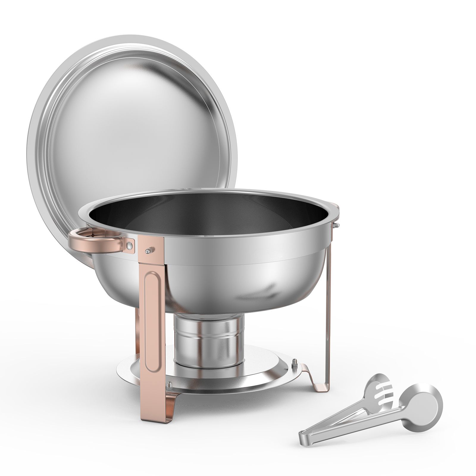 5-liter-buffet-speisenwärmer-set, 4-teilig, Edelstahl, Mit 4 Rechteckigen Schalen, Deckel, Bain-marie, Klappständer, Für Hochzeiten, Partys Und Bankette, Roségold