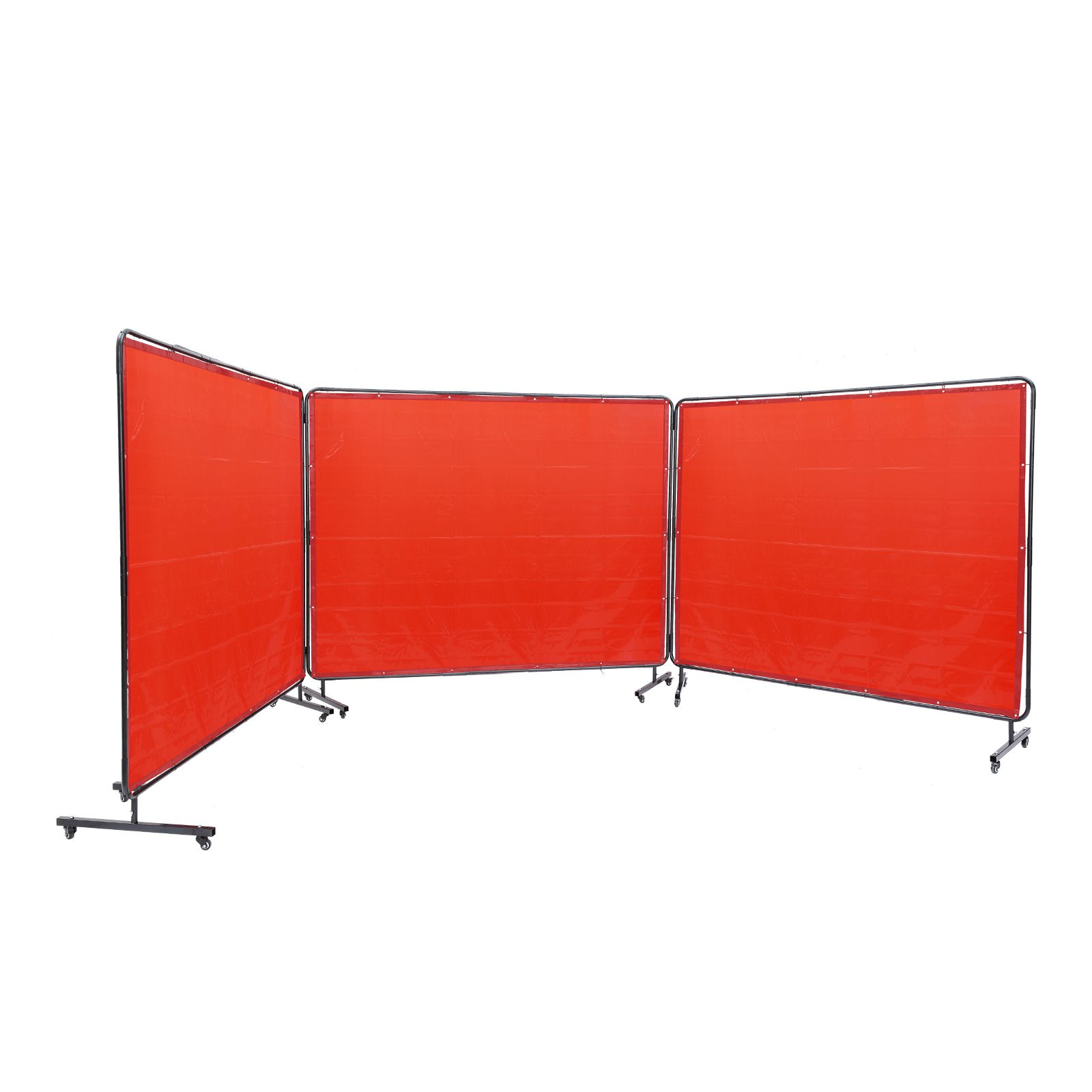 Schweißschutzwand Mit Rahmen, 1,8 X 2,4 M, 3 Paneele, Feuerhemmendes Vinyl, Auf 12 Lenkrollen (6 Davon Gebremst), Mobil Und Professionell Für Die Werkstatt, Rot.