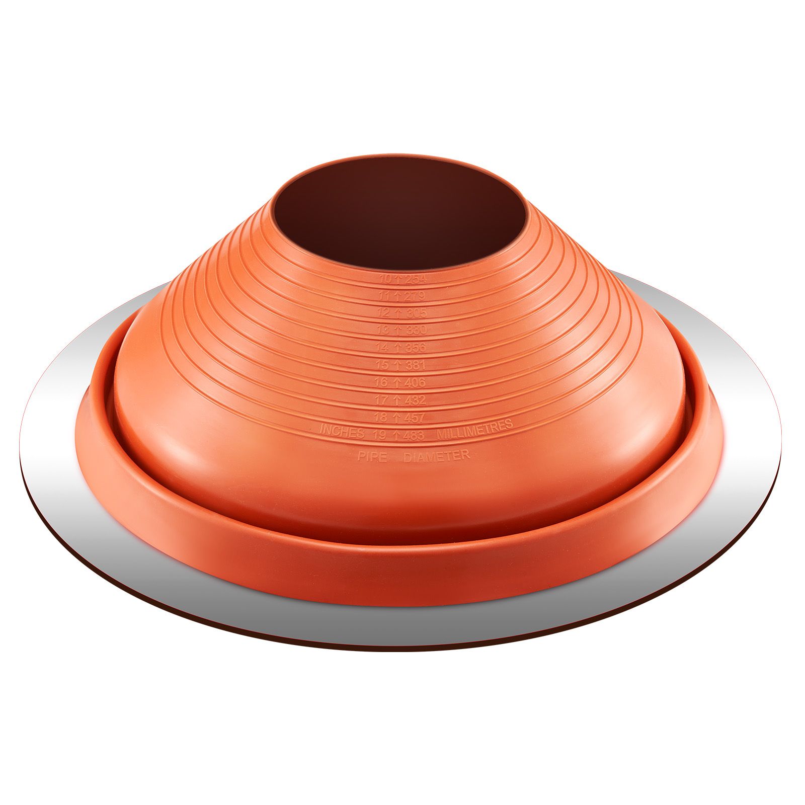 Flexibler Silikon-dachflansch, Ø Rohr 10" Bis 19", Roter Metallsockel, -101 Bis 437°f, Für Schornsteine, Holzöfen Und Außenlüftung.