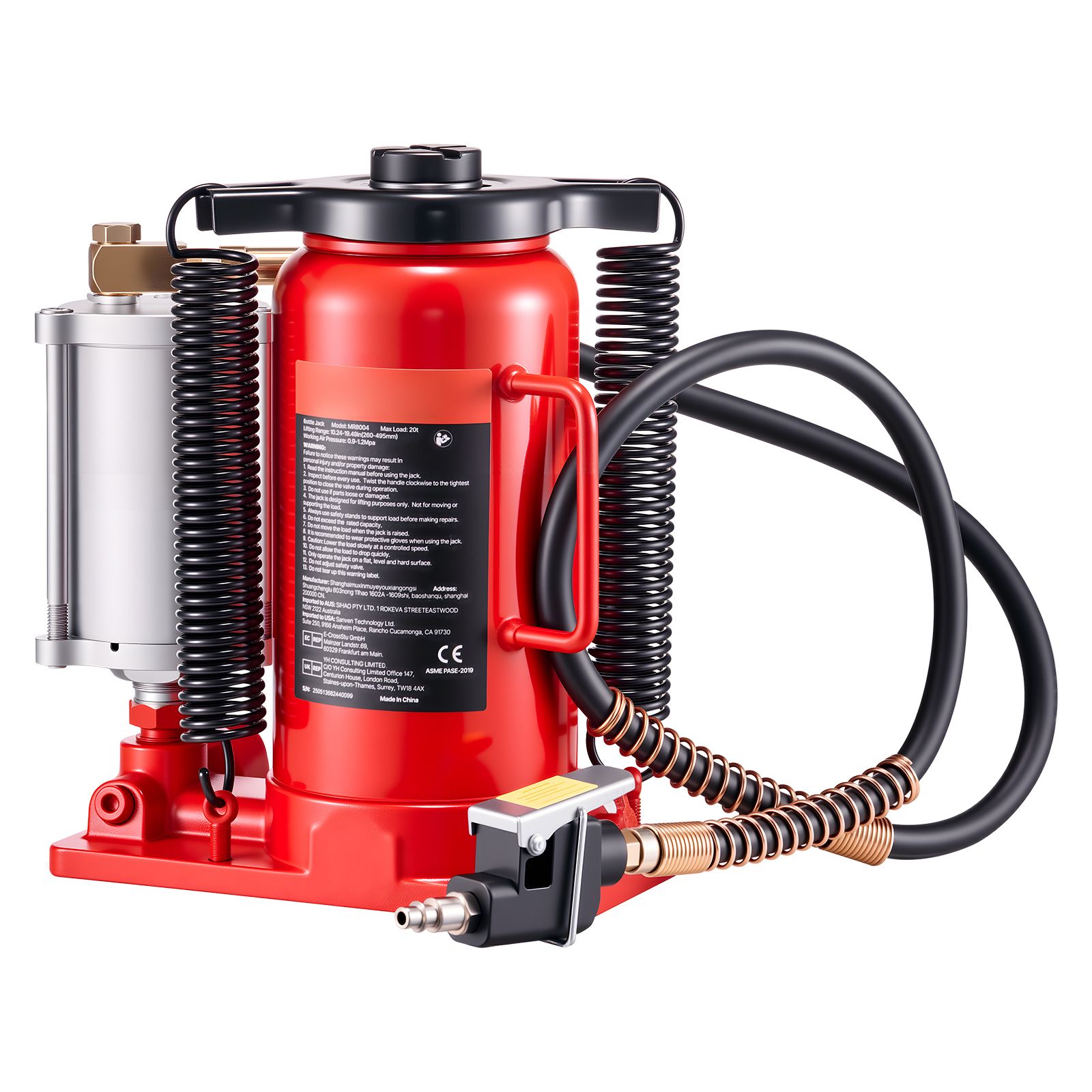 Pneumatisch-hydraulischer Wagenheber Mit 20 Tonnen Tragkraft, Hubhöhe 260-495 Mm, Für Den Schwerlasteinsatz, Mit Pumpe, Für Pkw, Lkw, Suv Und Werkstatt.