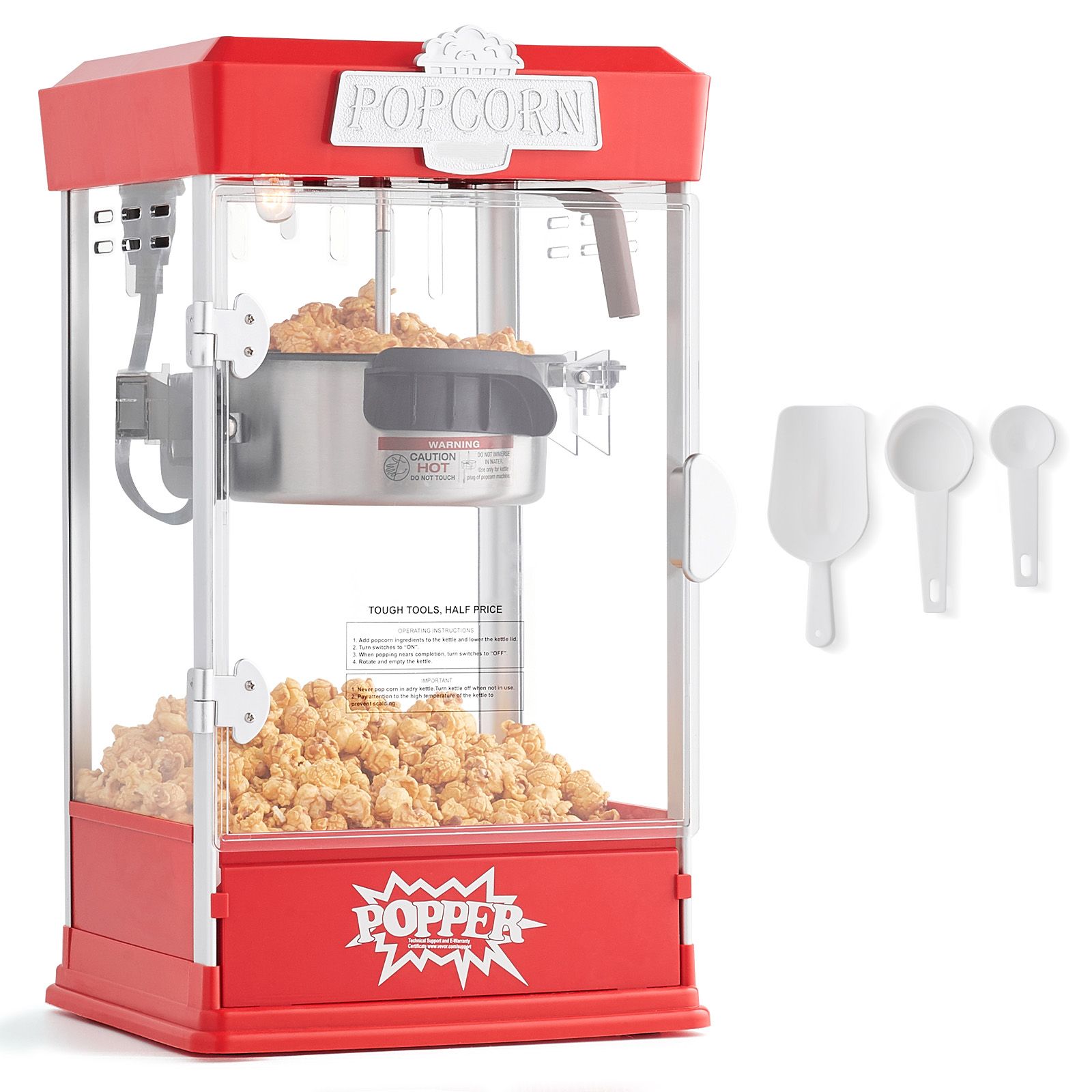 480-w-popcornmaschine, 113 G, 5,7 Liter Pro Portion, Kino-design, Rot, 3 Löffel Inklusive