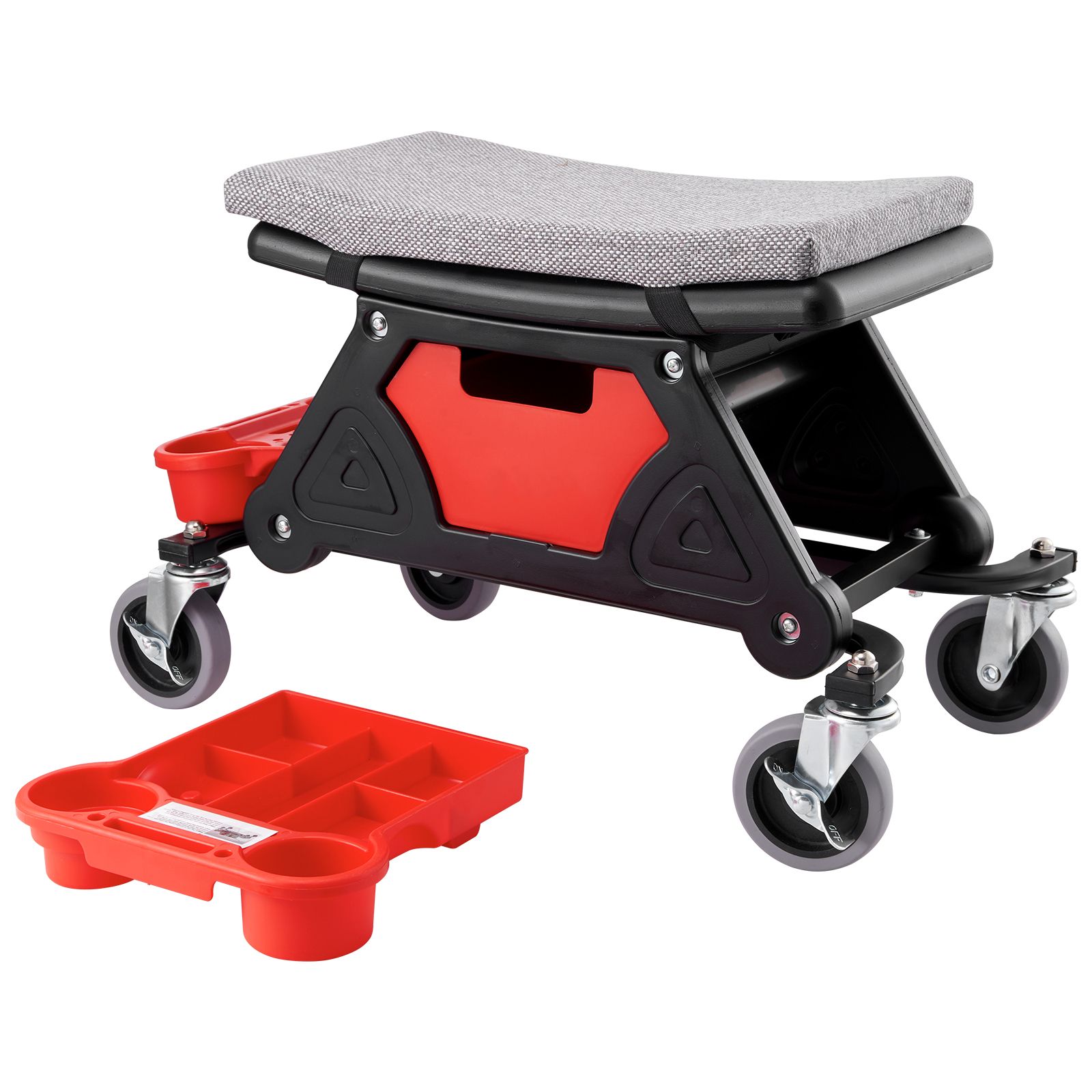 Mechanikerhocker, Tragkraft 136 Kg, 10,2 Cm Rollen, 3 Ausziehbare Ablagen Und Schublade, Robuster Rollhocker Für Garage Und Heimwerkerwerkstatt