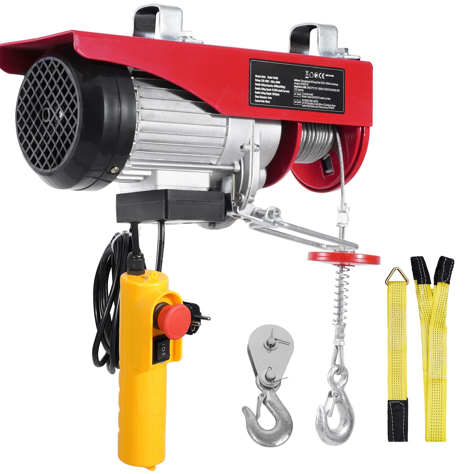400 Kg Elektrische Seilwinde, 230 V Mit Kabelgebundener Fernbedienung, 4,3 M Hubhöhe, 12 M Hubhöhe, Einzel-/doppelseile, Not-aus, Für Garage, Lagerhalle, Fabrik.