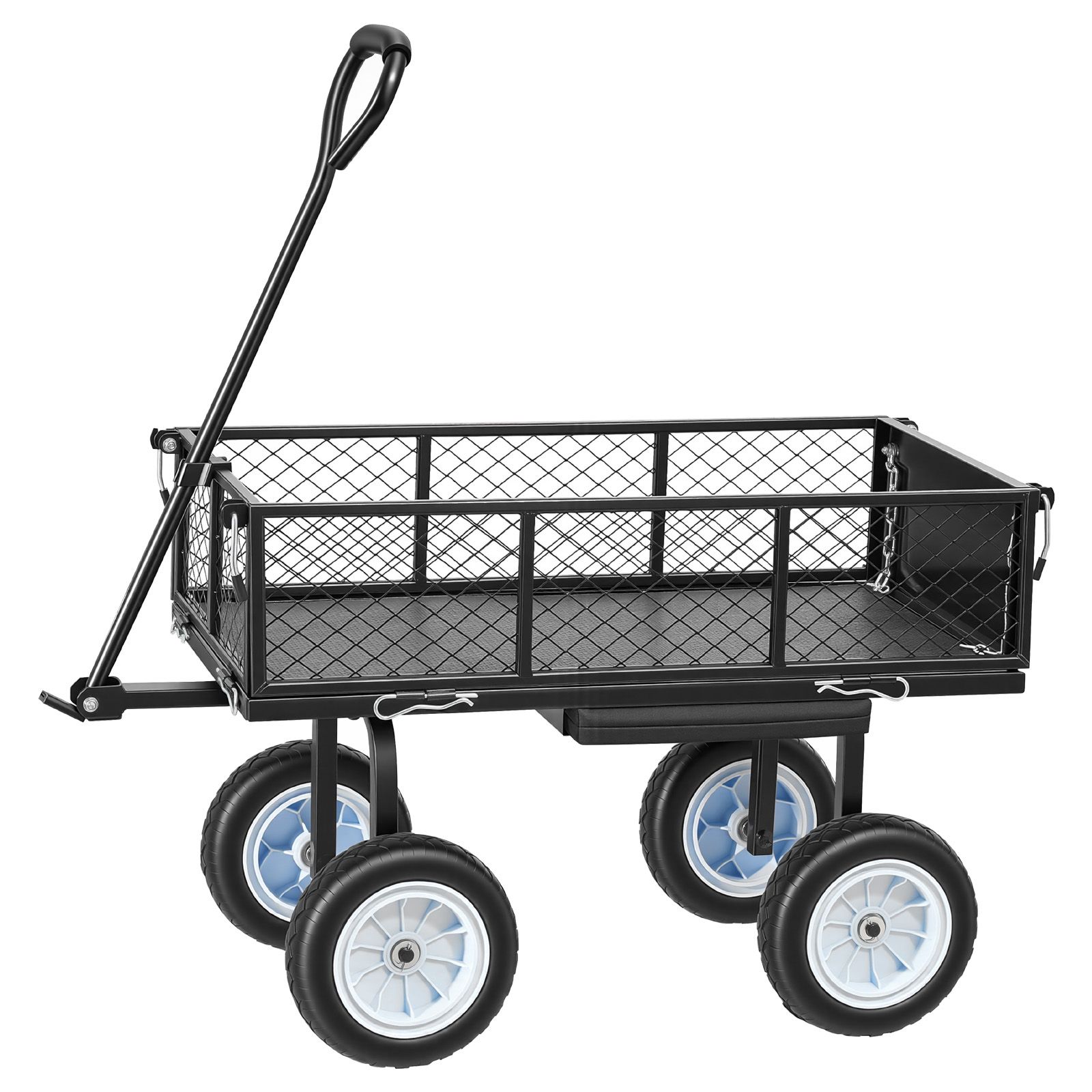Gartenwagen Mit Sitz, 226,8 Kg, Rollbarer Gartenhocker Aus Stahl, Mit Werkzeugablage Und Verstellbarem Griff, Für Rasen, Terrasse Und Garten, Schwarz