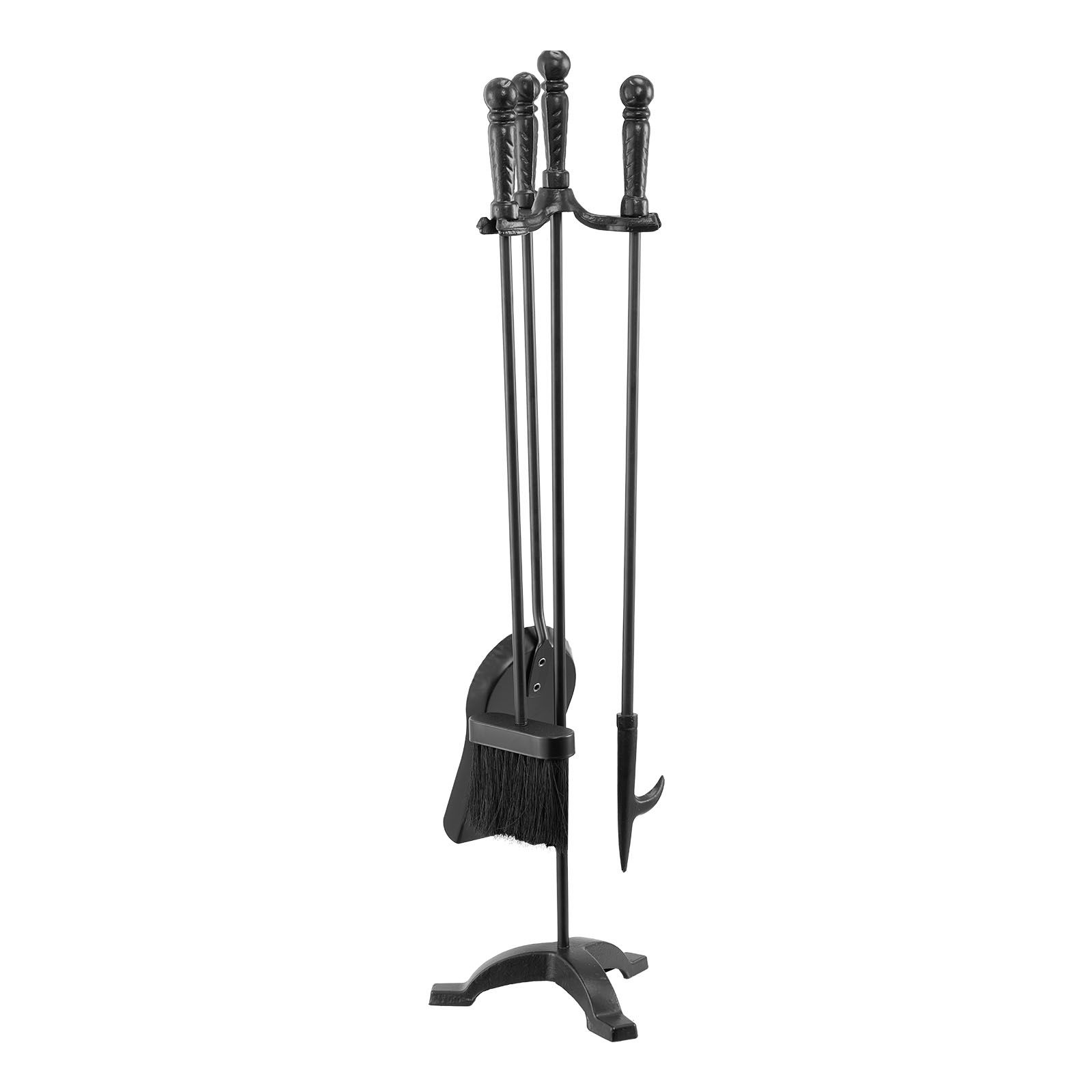 4-teiliges Kaminbesteck-set Mit Dreibeinständer, Bestehend Aus Ascheschaufel, Bürste Und Schmiedeeisernem Schürhaken, Schwarz, Für Den Innen- Und Außenbereich.