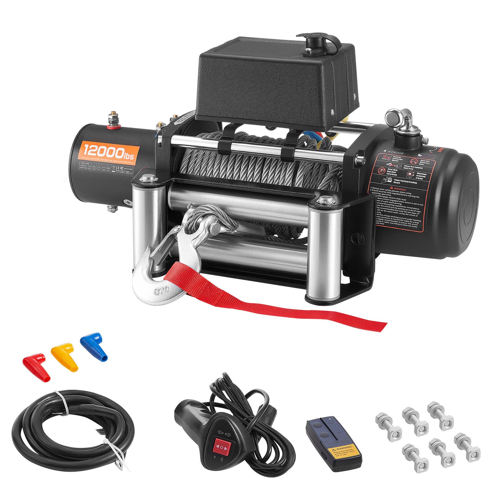 Elektrische Seilwinde 5400 Kg, 12 V, 9,1 Mm X 26 M Stahlseil, Drahtlose Und Kabelgebundene Fernbedienung, Zum Abschleppen Von Suv, 4x4, Anhänger, Boot.
