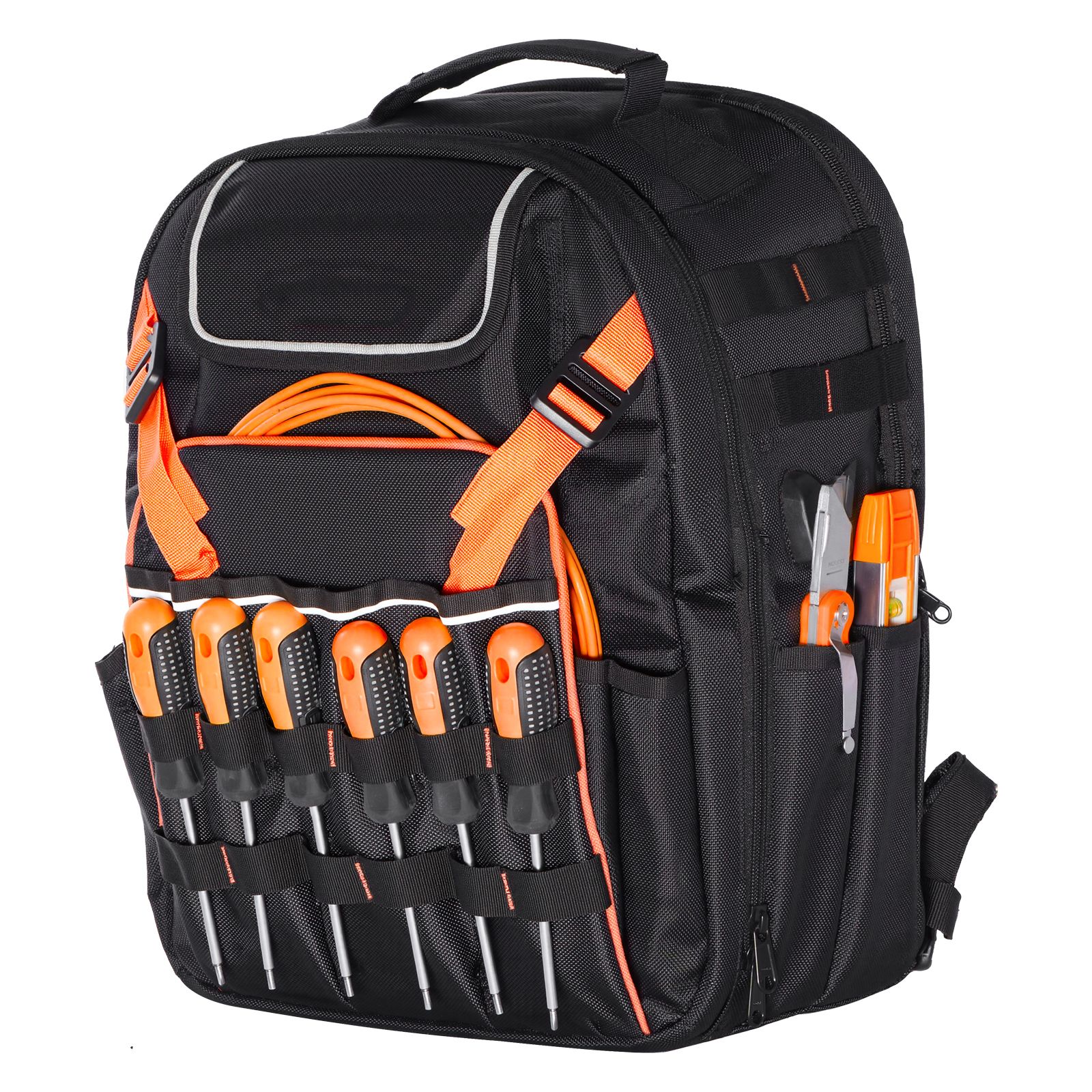 Werkzeugrucksack Mit 45 Fächern, Robustem Organizer Mit Laptopfach Und Verstärktem Boden, Ideal Für Elektriker Und Reparaturfachleute.