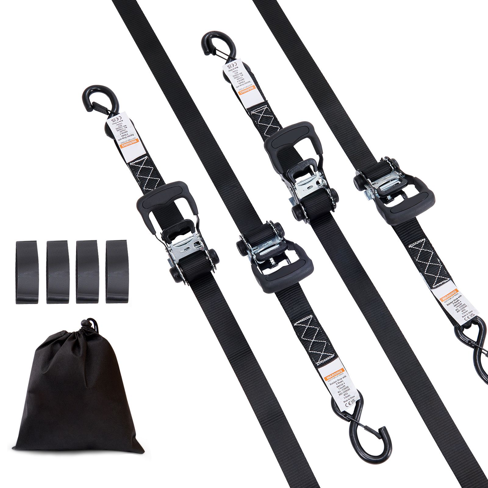 Ratschen-spanngurte (4er-set), Maximale Belastbarkeit 2362 Kg, 4 Premium-gurte 4 Cm X 2,4 M Mit Gepolsterten Griffen, Zur Sicherung Von Ladung, Haushaltsgeräten, Gartengeräten Und Motorrädern