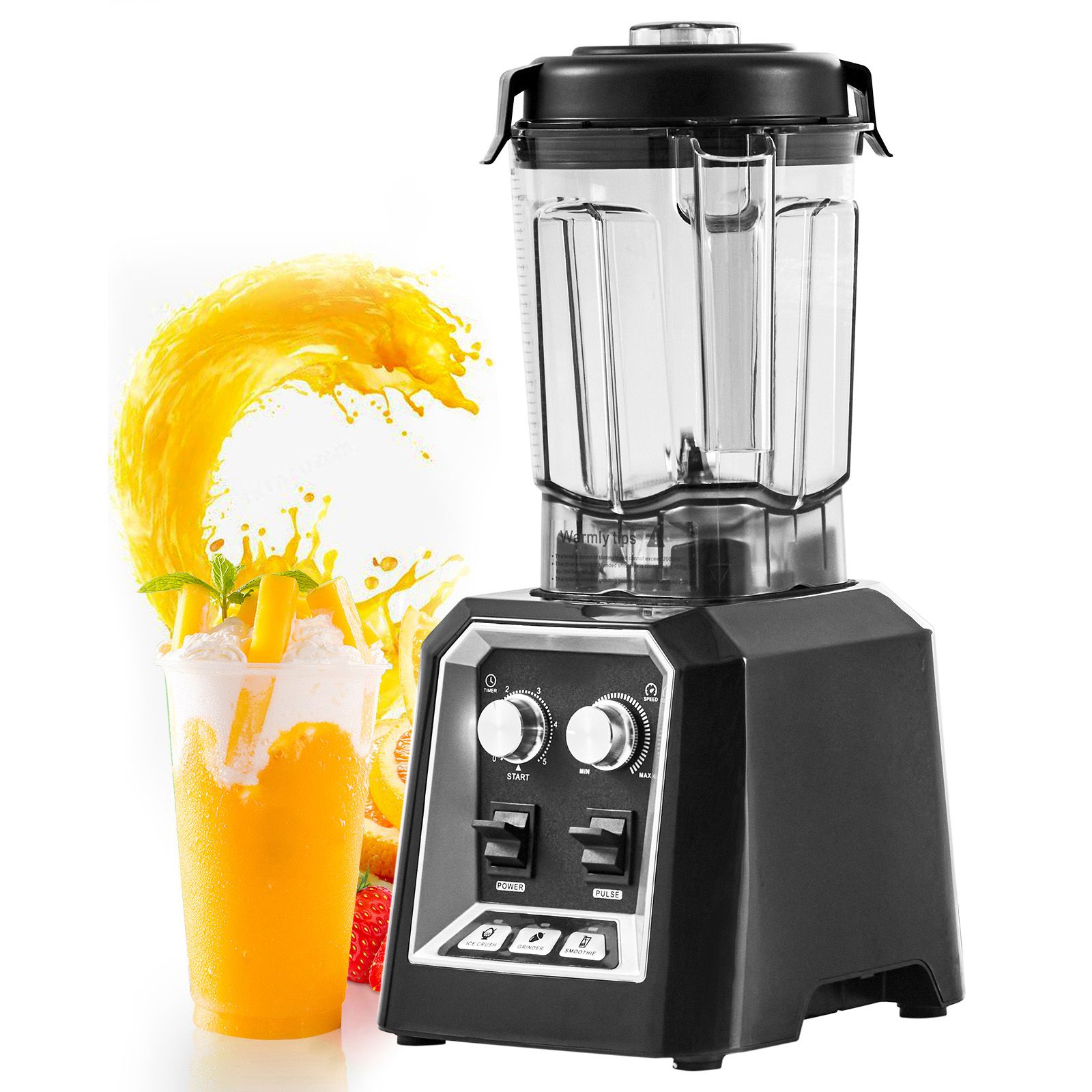 Professioneller Standmixer, 2 L, Edelstahl, 3 Funktionen, Für Smoothies, Milchshakes, Crushed Ice Und Pürees, Schwarz.