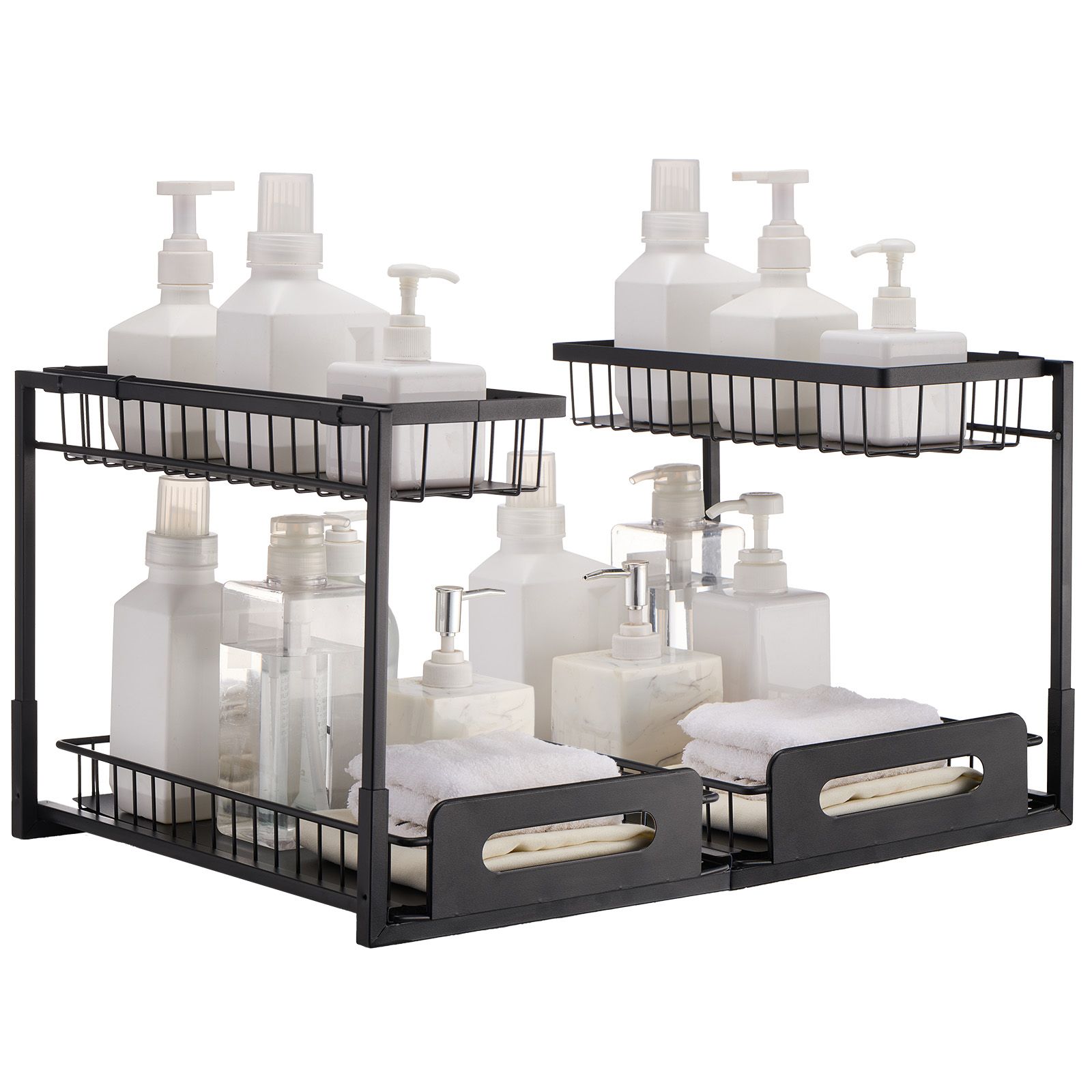 2-schubladen-schrankorganizer (27,2 Cm B X 36,1 Cm T), Unterbau-organizer, Ausziehbarer Metallkorb, Einbaumaße 64,8 X 39,4 X 33 Cm (2er-set)