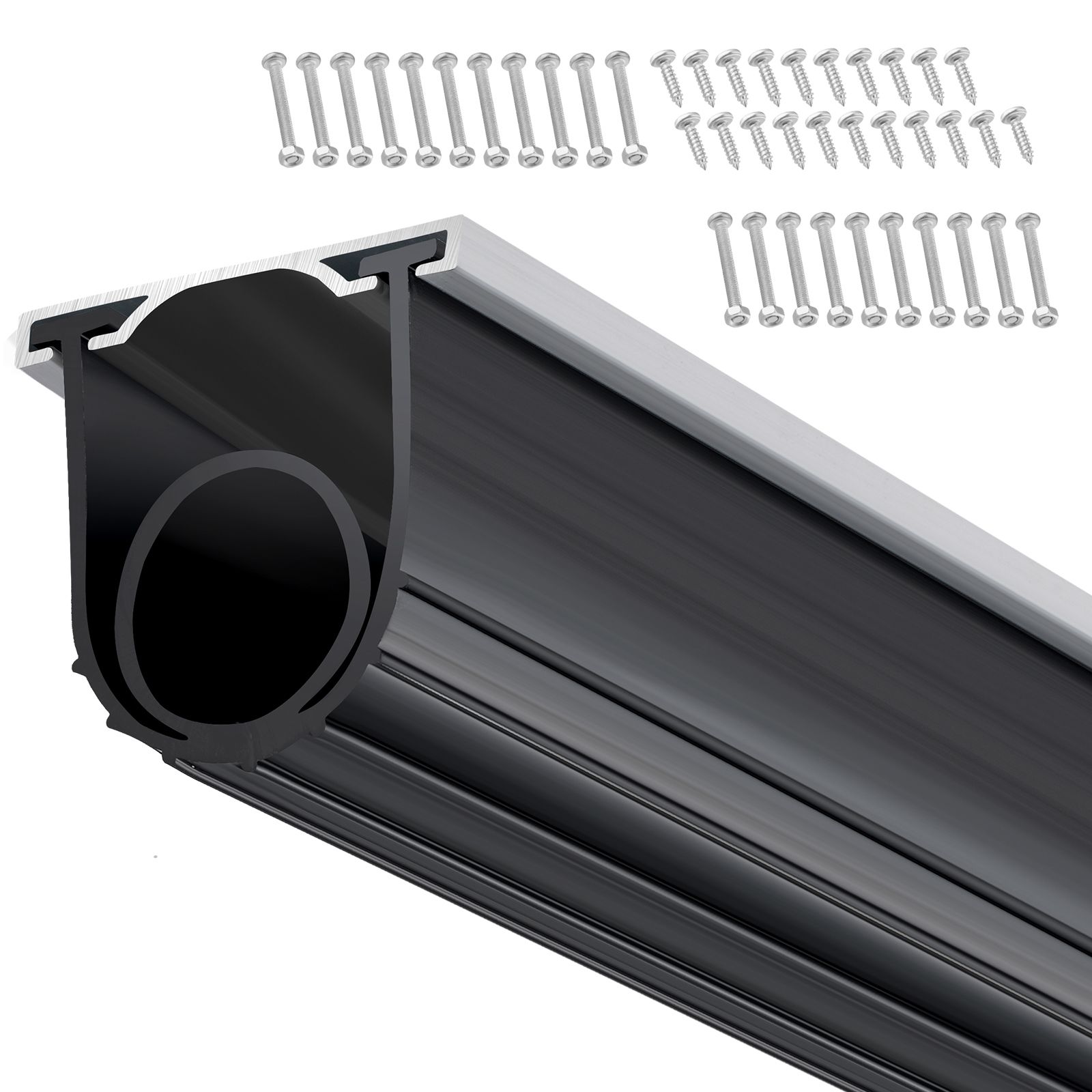 U-förmige Gummidichtung Für Garagentore Mit O-ring, Set Mit Vorgebohrter Aluminiumschiene, 4,88 M, 8 Mm T-enden, 9,5 Cm Breite, Schwarz.