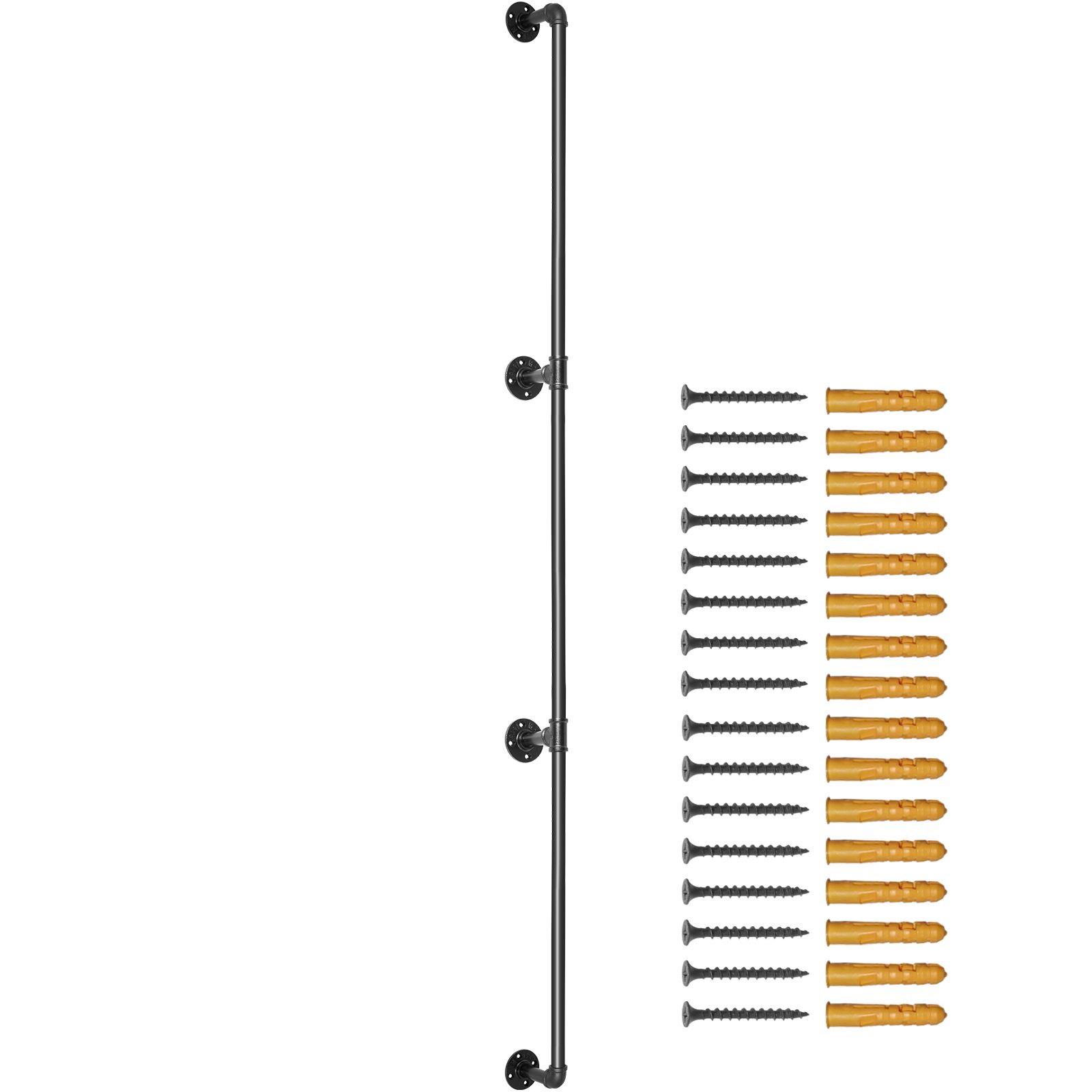 Treppengeländer Aus Stahlrohr, 243,8 Cm, Tragfähigkeit 199,6 Kg, Mit Wandhalterungen, Abgerundete Ecken Für Industriegeländer.