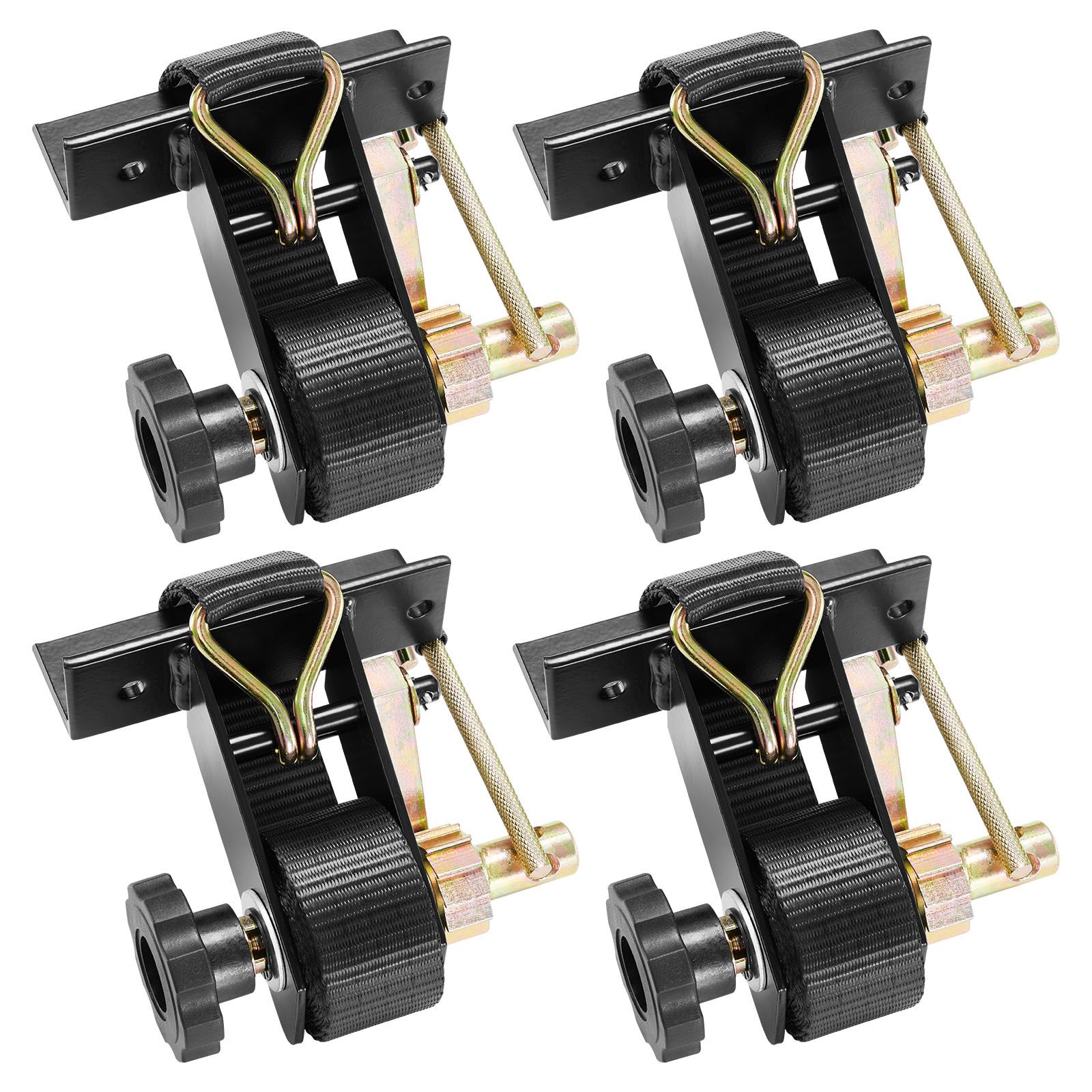 Ratschengurte Mit Doppelten J-haken, Befestigung Mit Schwarzem Vierkantrohr, 38 Mm X 2,25 M, Tragfähigkeit 226,8 Kg, Schnallenverschluss, 4er-pack.