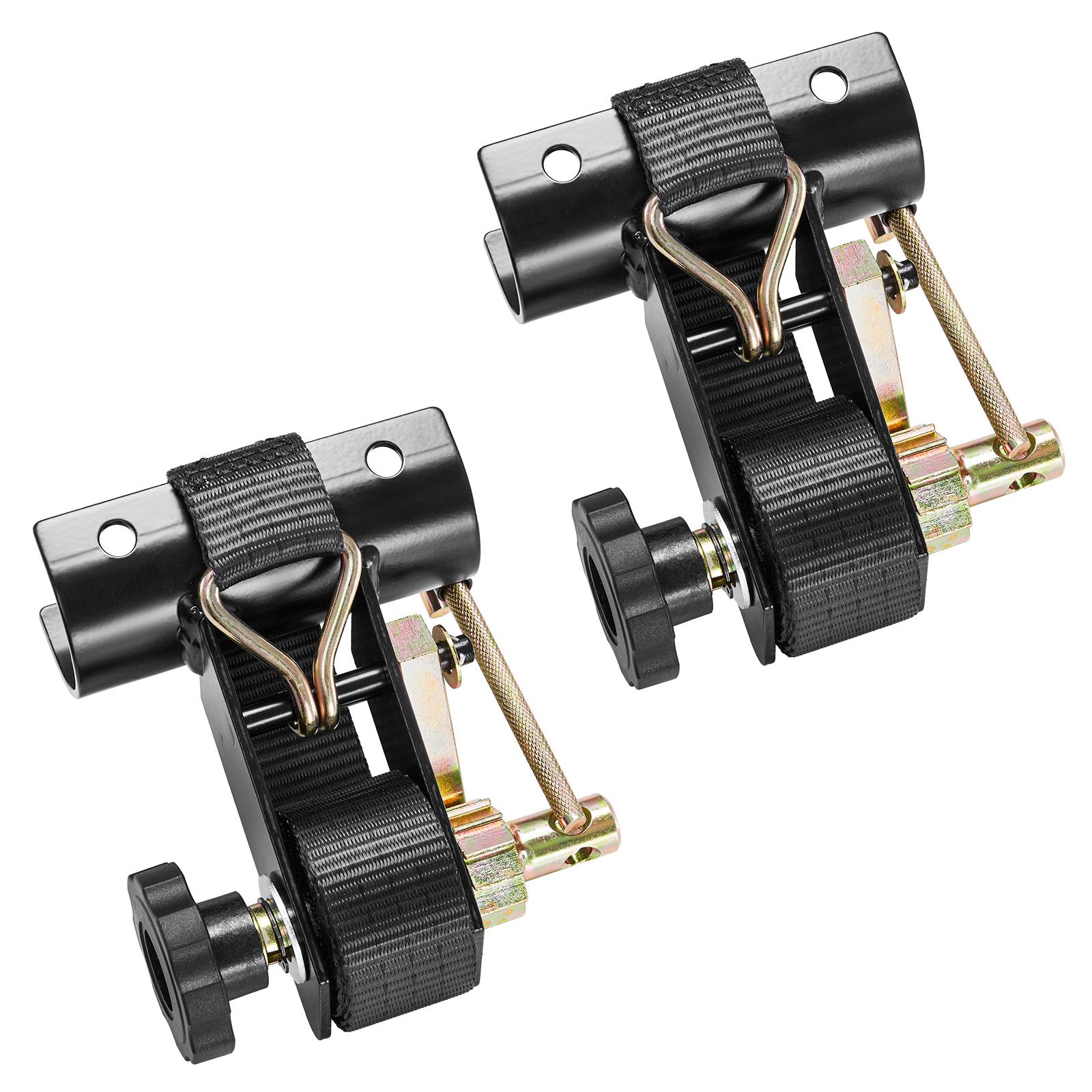 Ratschengurte Für Leitergestelle, Schwarze Runde Befestigung 47,6-50,8 Mm, 38 Mm X 2,25 M Band, Doppel-j-haken, 226,8 Kg Traglast, Hochbelastbar, 2er-pack.
