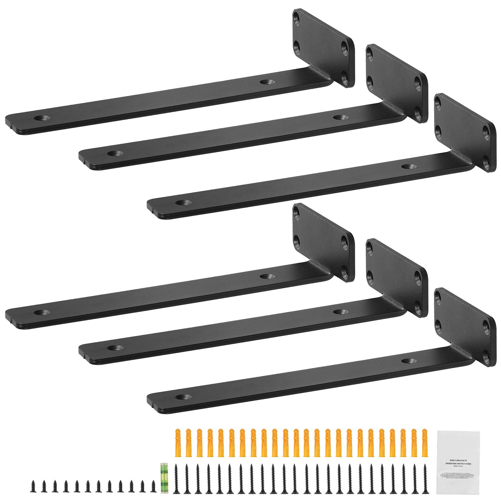 Regalträger, 10 Cm Lang, 4 Cm Breit, 1,6 Cm Hoch, 6er-pack, Stahl, Mattschwarz, Maximale Traglast 72,5 Kg