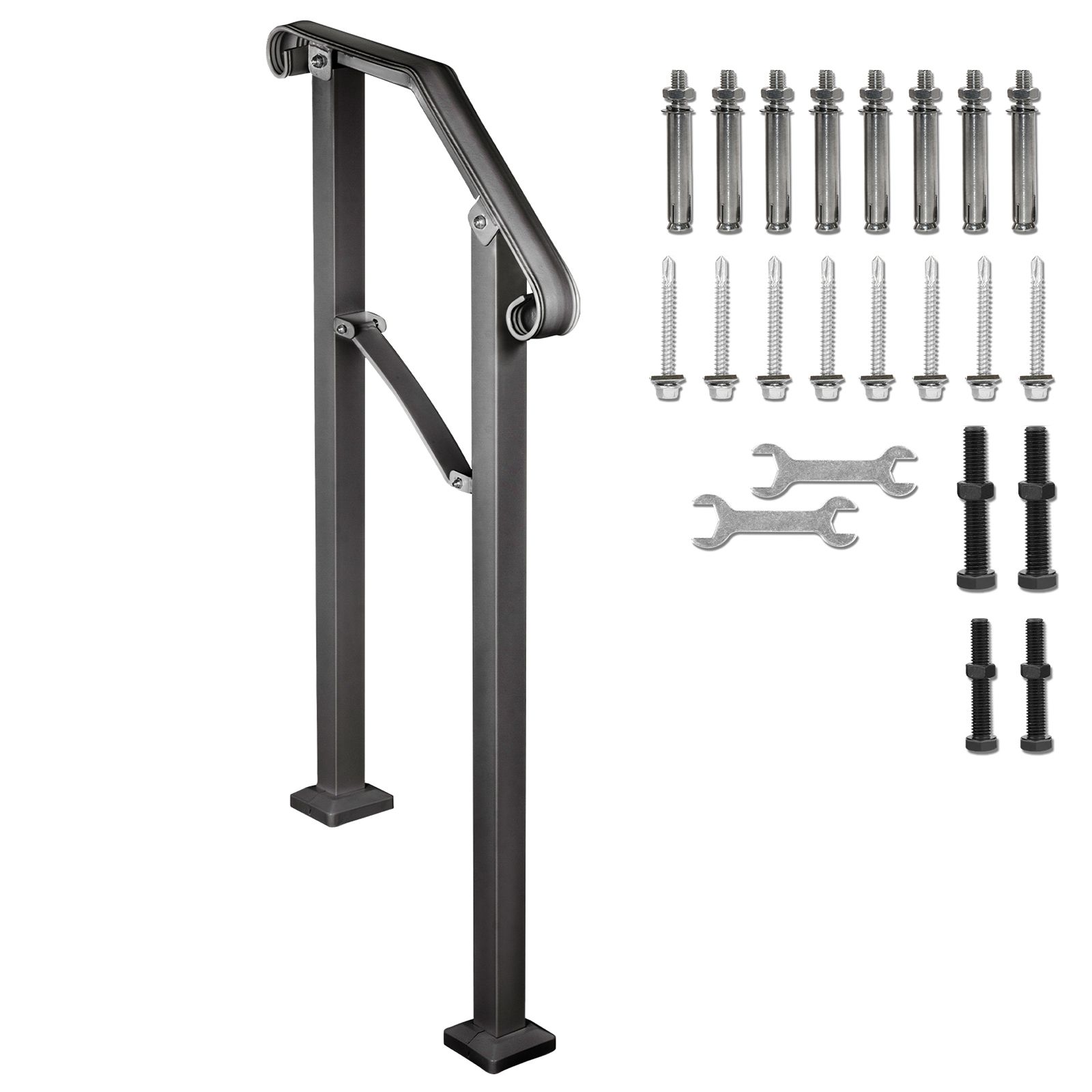 Handlauf Aus Schmiedeeisen Für Außentreppen, Anpassbar An 2 Oder 3 Stufen, Flexibel Für Veranden, Ideal Für Beton Oder Holz, Schwarze Ausführung.