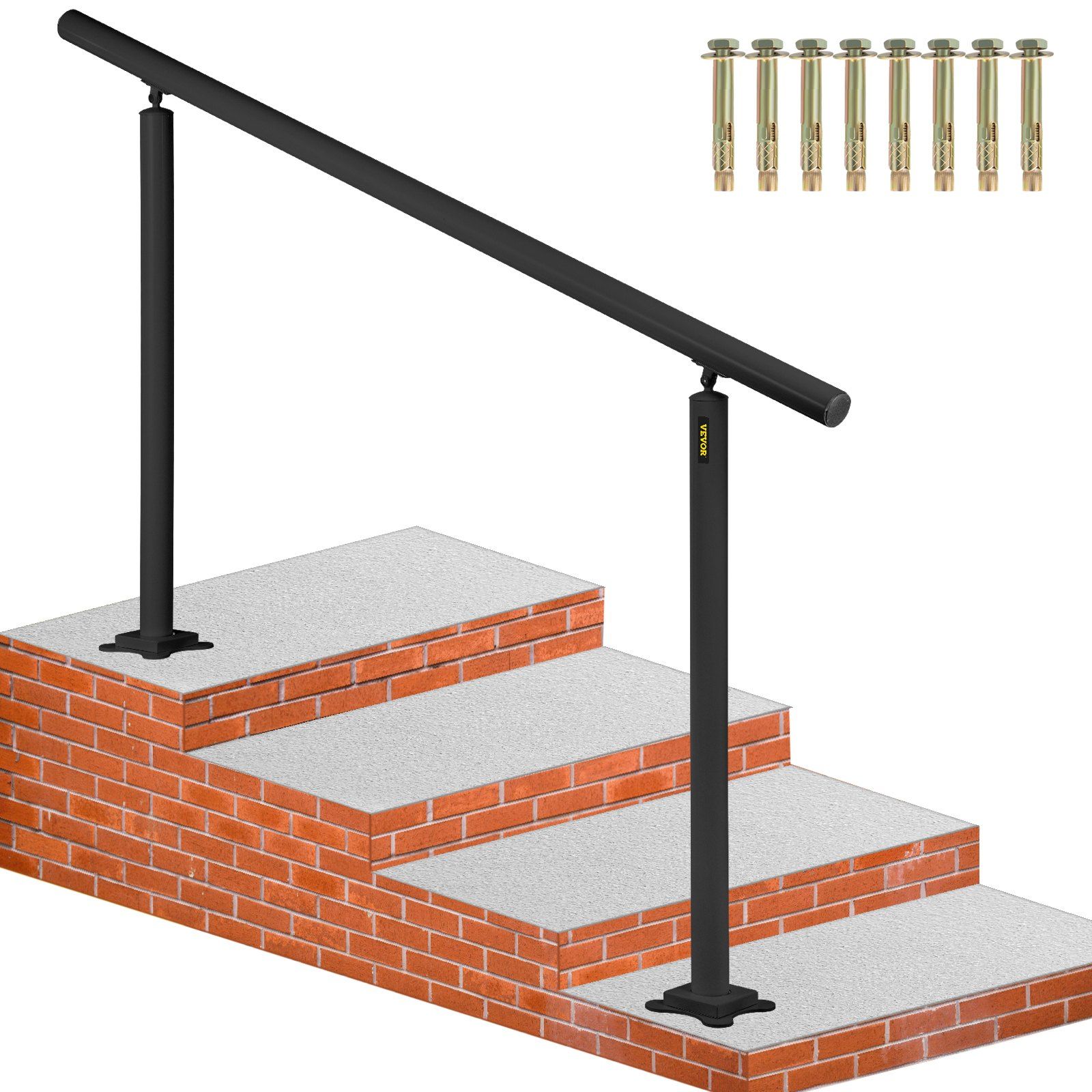 Treppengeländer Aus Schwarzem Aluminium, 152,4 Cm, Neigbar, 0-5 Stufen, Für Den Innen- Und Außenbereich, Für Ältere Menschen.