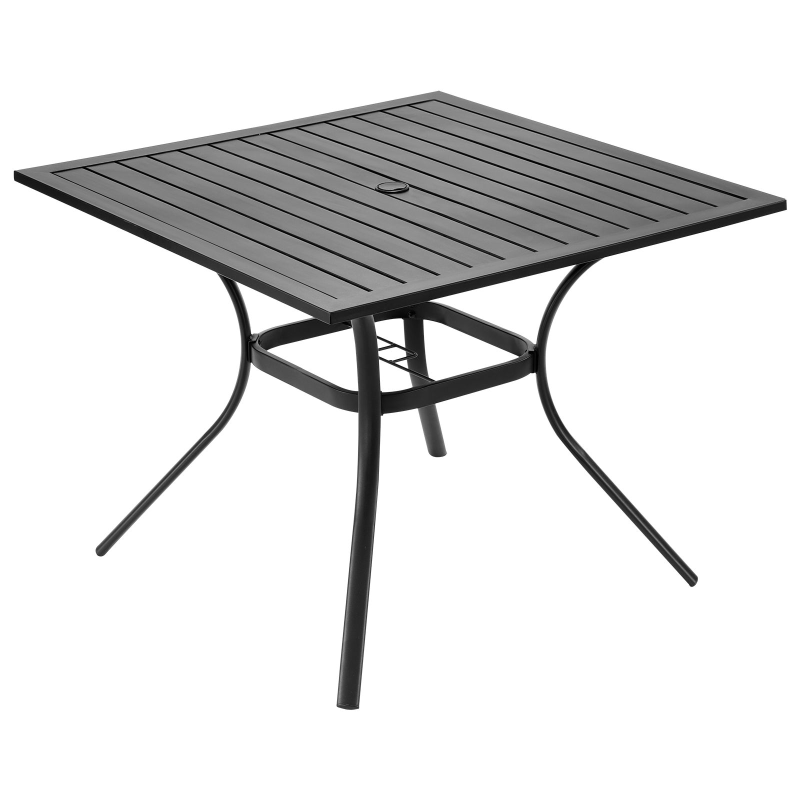 Quadratischer Gartentisch Aus Stahl (94 Cm) Mit 38-mm-sonnenschirmlöchern, Wetterfest, Für Rasen, Garten Und Veranda, Schwarz