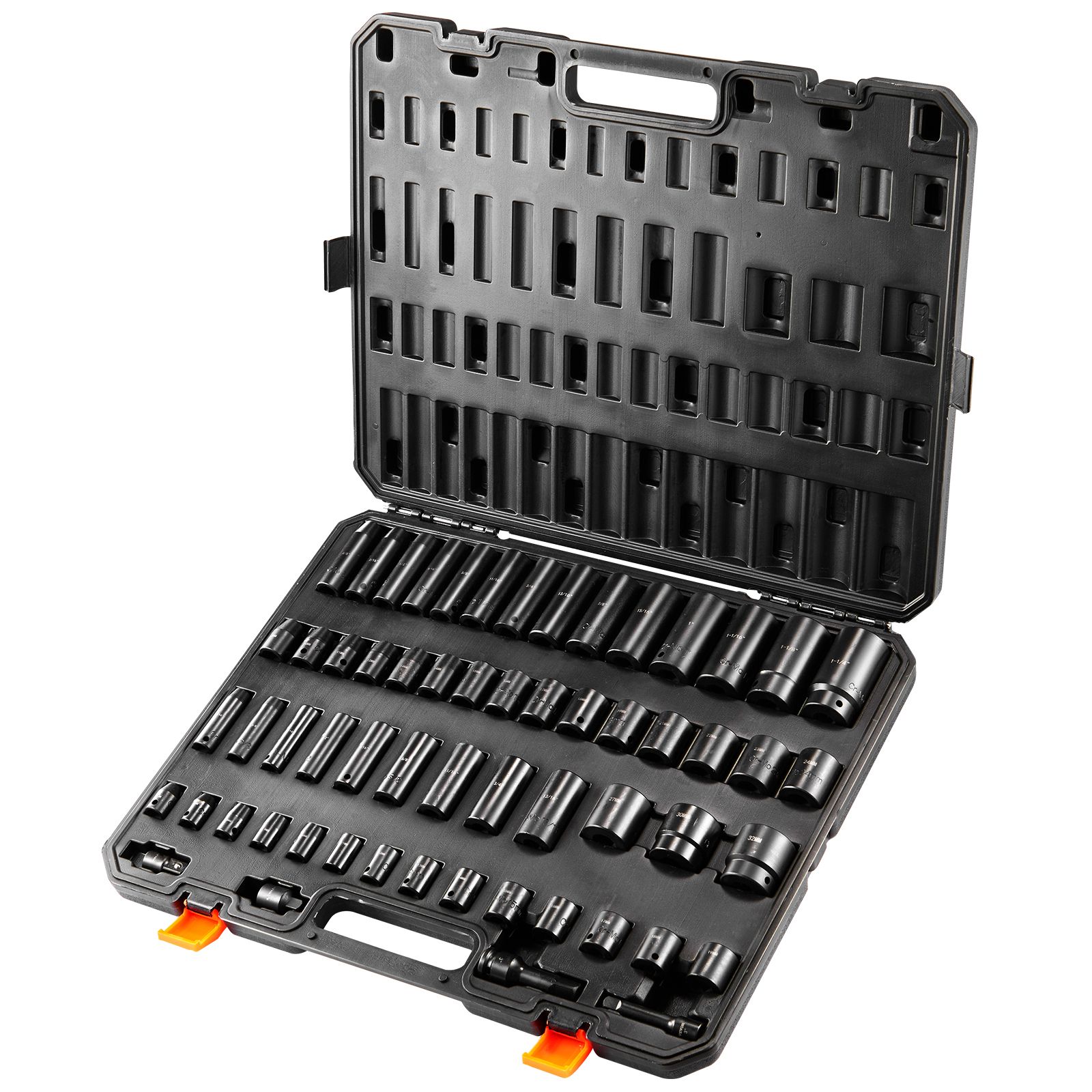 3/8"- Und 1/2"-schlagschrauber-steckschlüsselsatz, 59-teilig, Sae 5/16" Bis 1-1/4" Und Metrisch 6-32 Mm, Chrom-molybdän-stahl, Gut Lesbare Markierungen, Robuster Koffer.