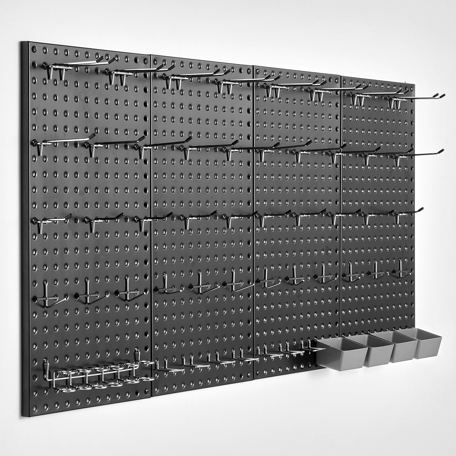 60x30 Cm Große, Perforierte Metallpaneele, 4er-set, Robuste Wandablage Mit Zubehör, Zur Werkzeugaufbewahrung, Wohnzimmer, Garage, Büro, Küche, Schwarz.
