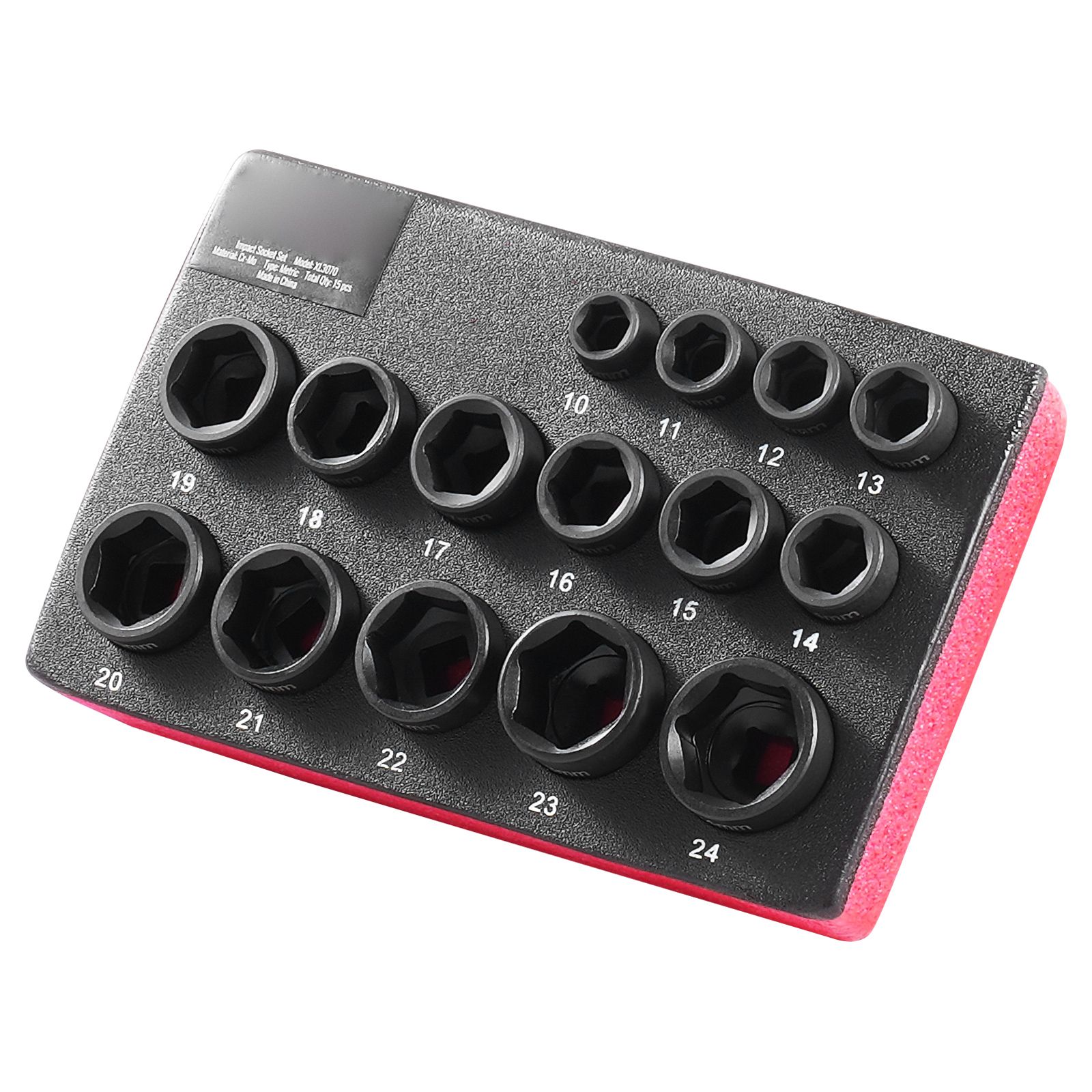 3/8"-schlagschrauber-steckschlüsselsatz, 15 Ultrakurze Teile, Metrisch 10-24 Mm, 6-punkt-cr-mo-stahl, Gut Lesbare Markierungen, Robuste Konstruktion, Mit Organizer.