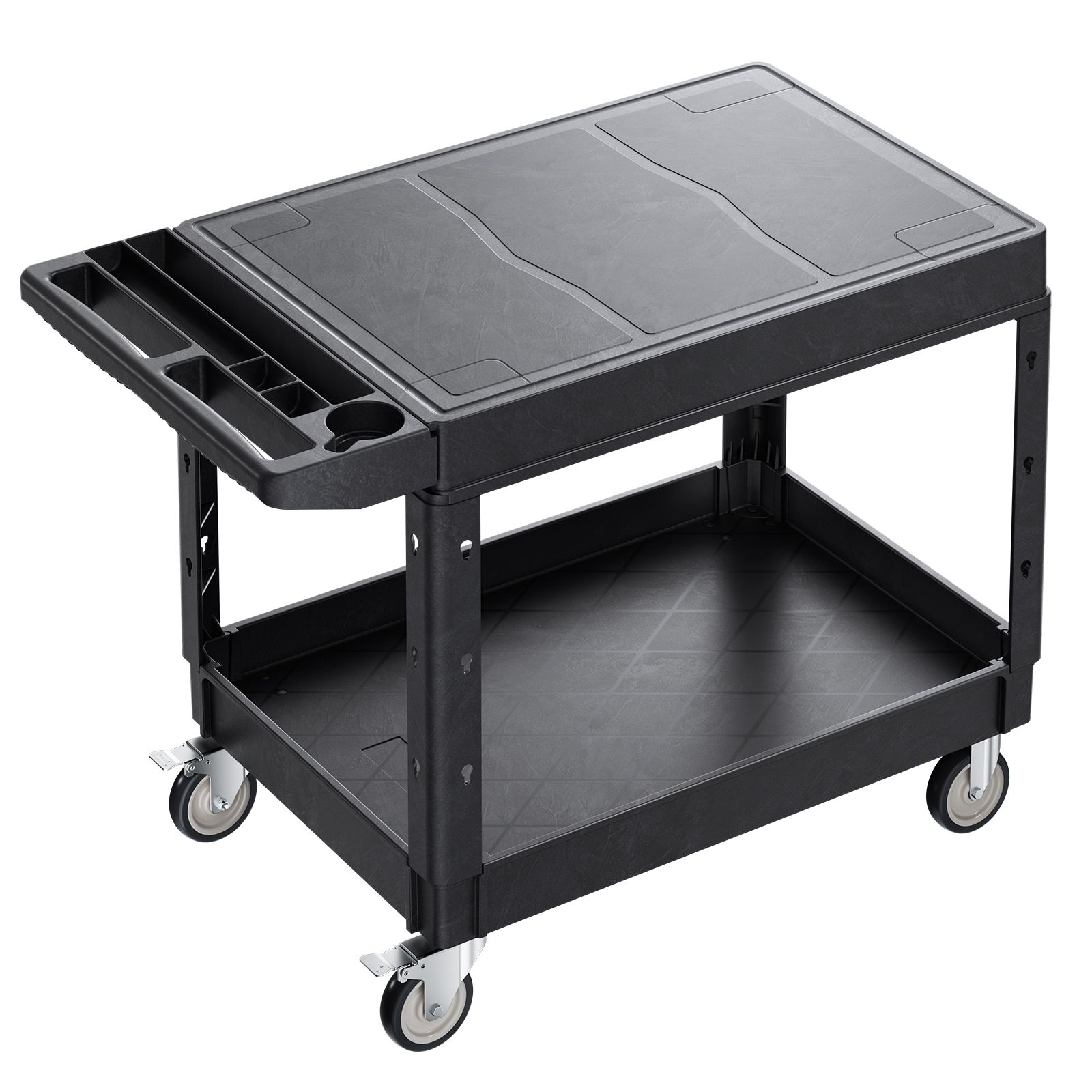 Schwerlast-transportwagen, Tragfähigkeit 250 Kg, 94 X 64,5 Cm, Zwei Stabile Kunststoffablagen, 360°-lenkrollen (2 Mit Bremsen), Ideal Für Lager, Garage, Reinigung.
