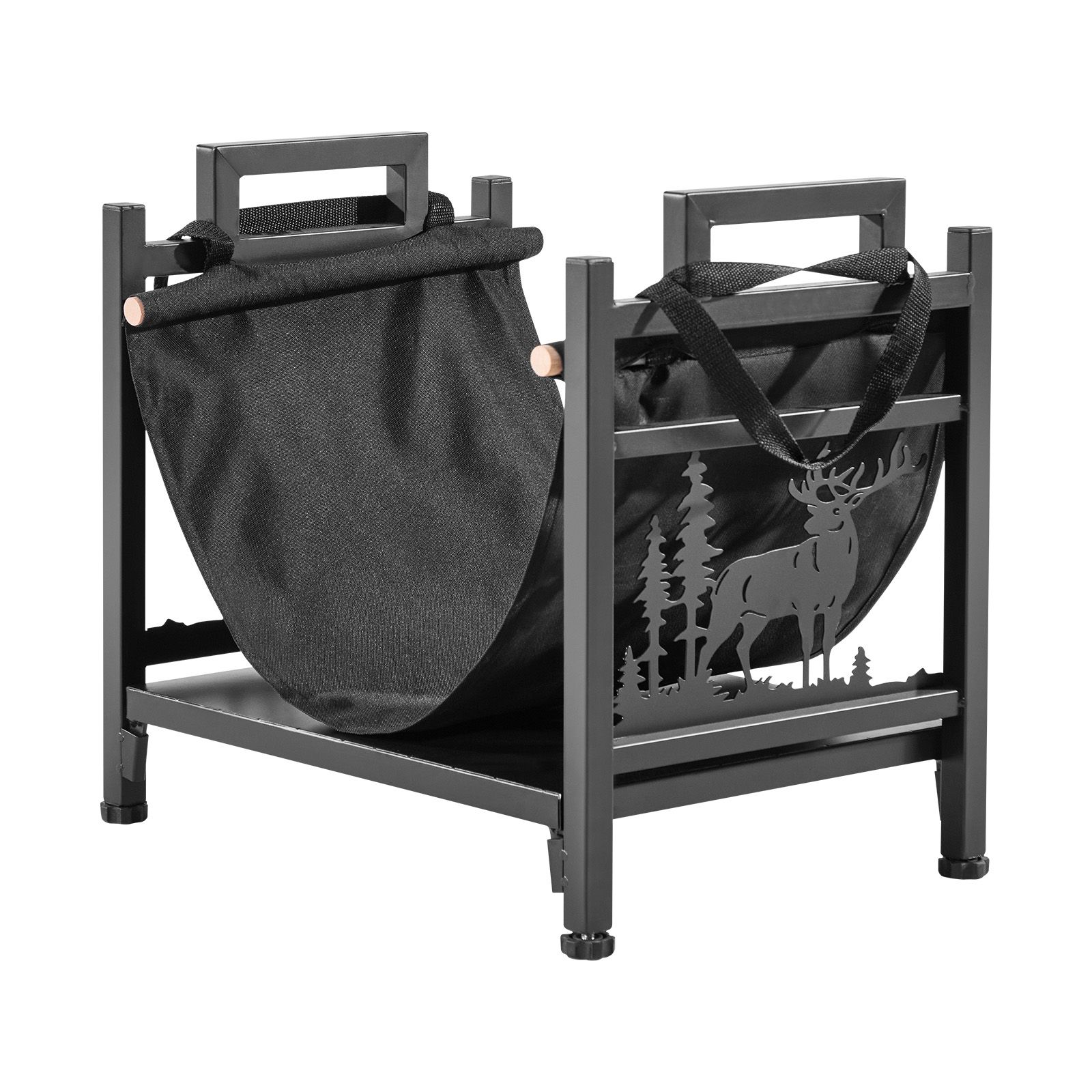 Brennholzregal Für Den Innenbereich, 45 Cm Gebogener Holzständer Mit Stofftasche, 18 Kg Tragkraft, Lackierter Stahl, Brennholzaufbewahrung