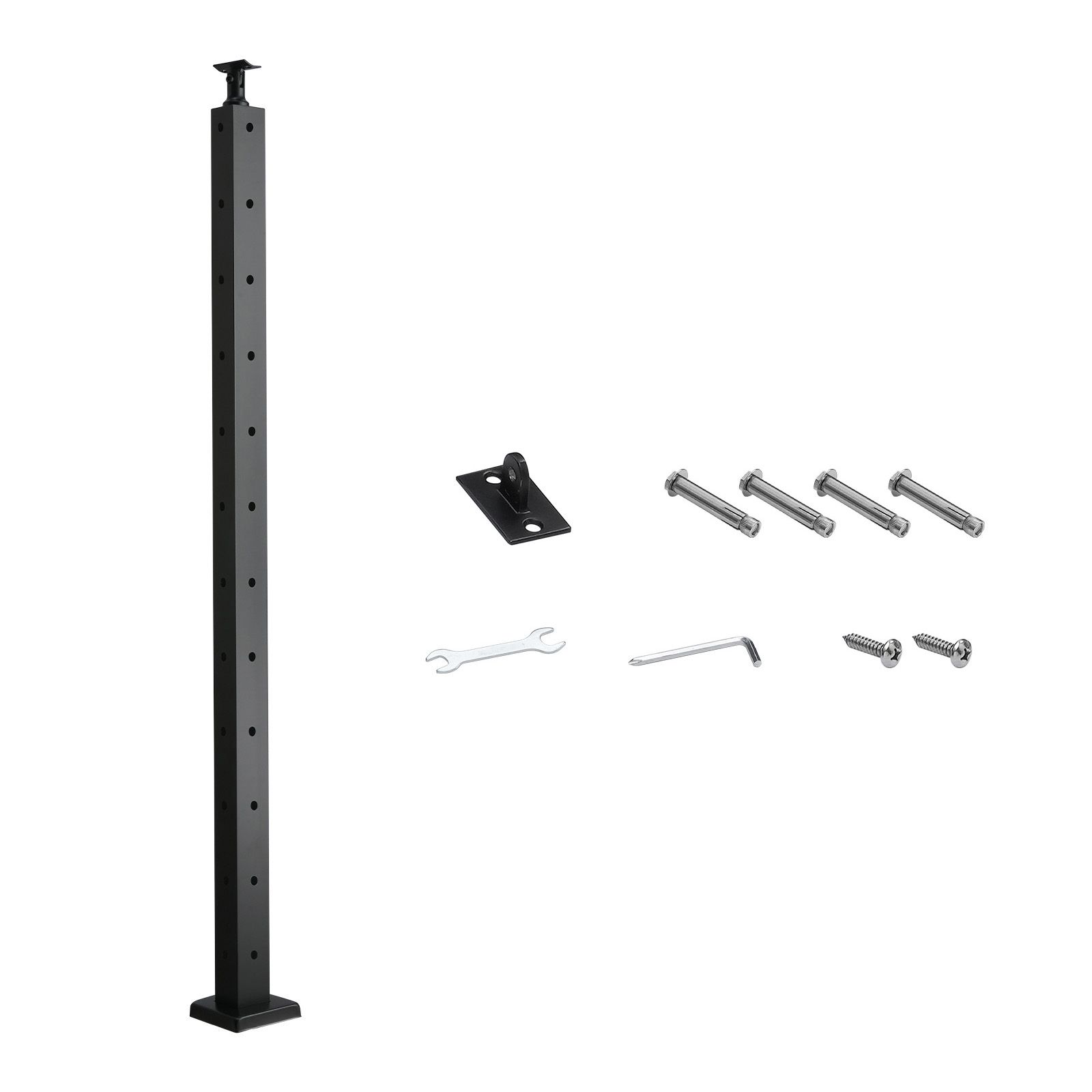 Edelstahl-schutzplankenpfosten, 42 X 1 X 2 Zoll, L-förmige Ecke, Vorgebohrte Löcher, Mit Horizontaler Und Gebogener Stütze, Schwarz, 1 Stück
