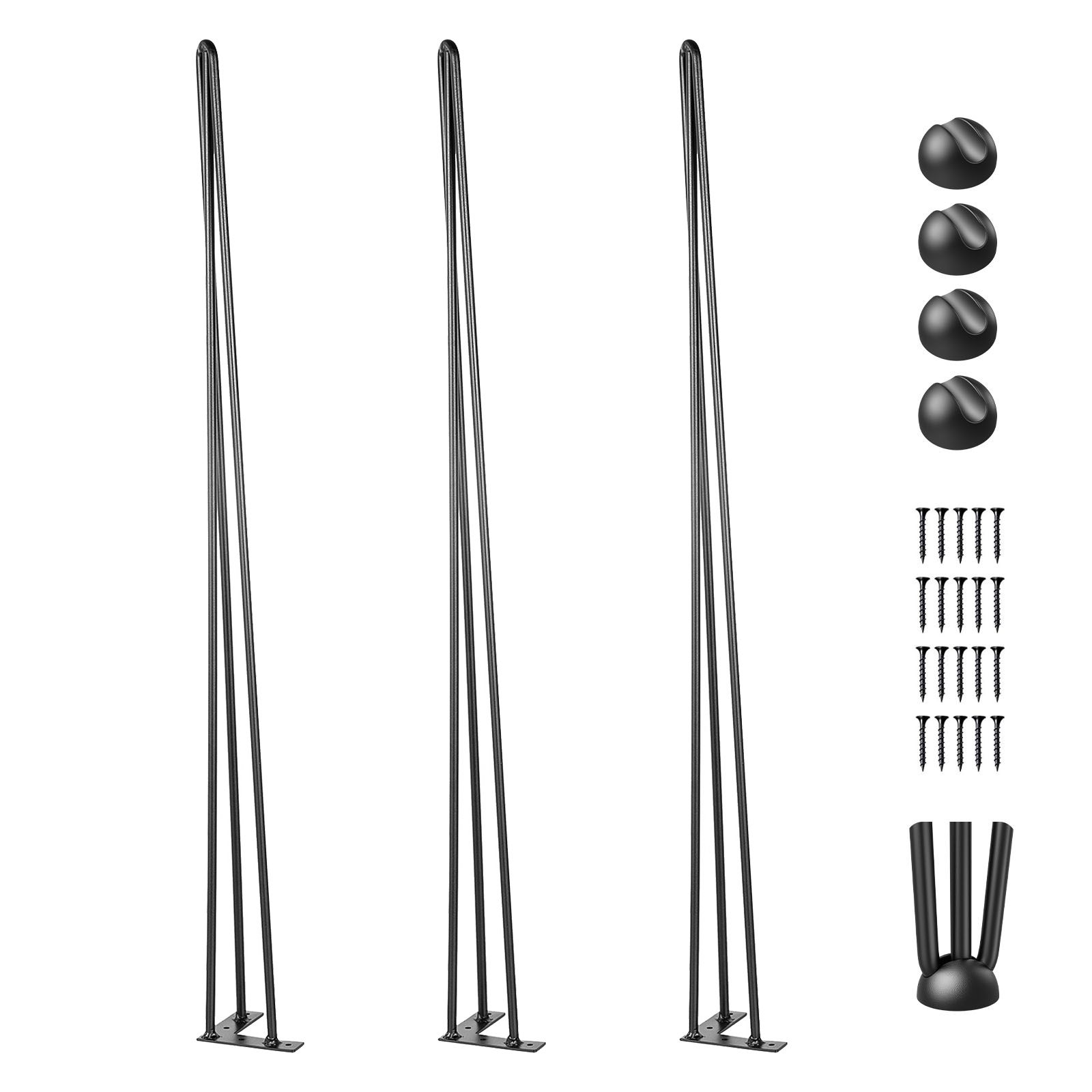 91,4 Cm Lange Haarnadel-tischbeine, Schwarz, 4er-set, Tragfähigkeit 399,2 Kg (99,8 Kg/bein), Kohlenstoffstahl, 3 Streben, Für Büro, Werkbank, Tisch, Heimwerkerprojekte, Hochbelastbar.