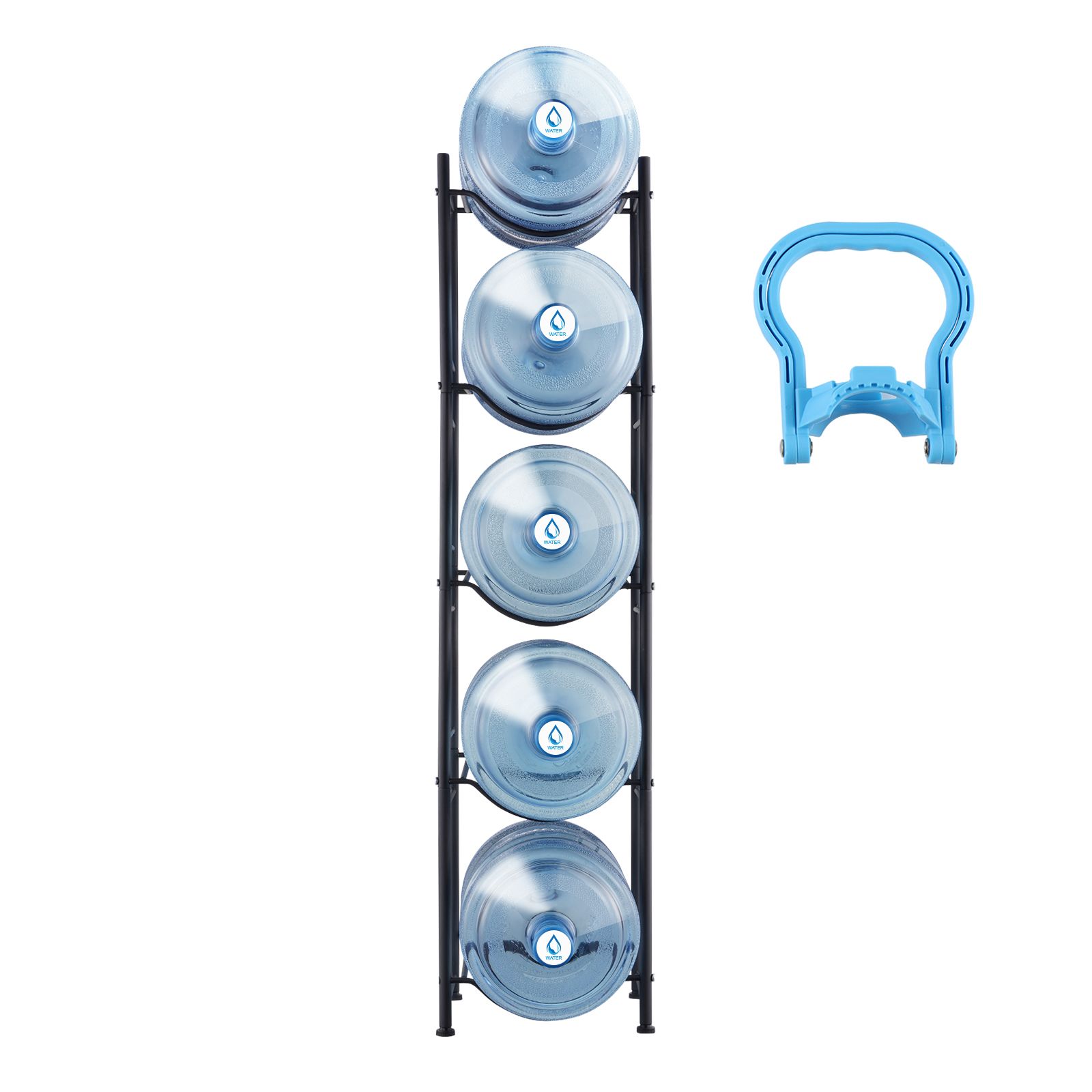 5-stufiger Wasserflaschenhalter, Stauraum Für 5 Flaschen, Stabiles Gestell Mit 5 Fächern, Herausnehmbarer Einlegeboden In Schwarz.