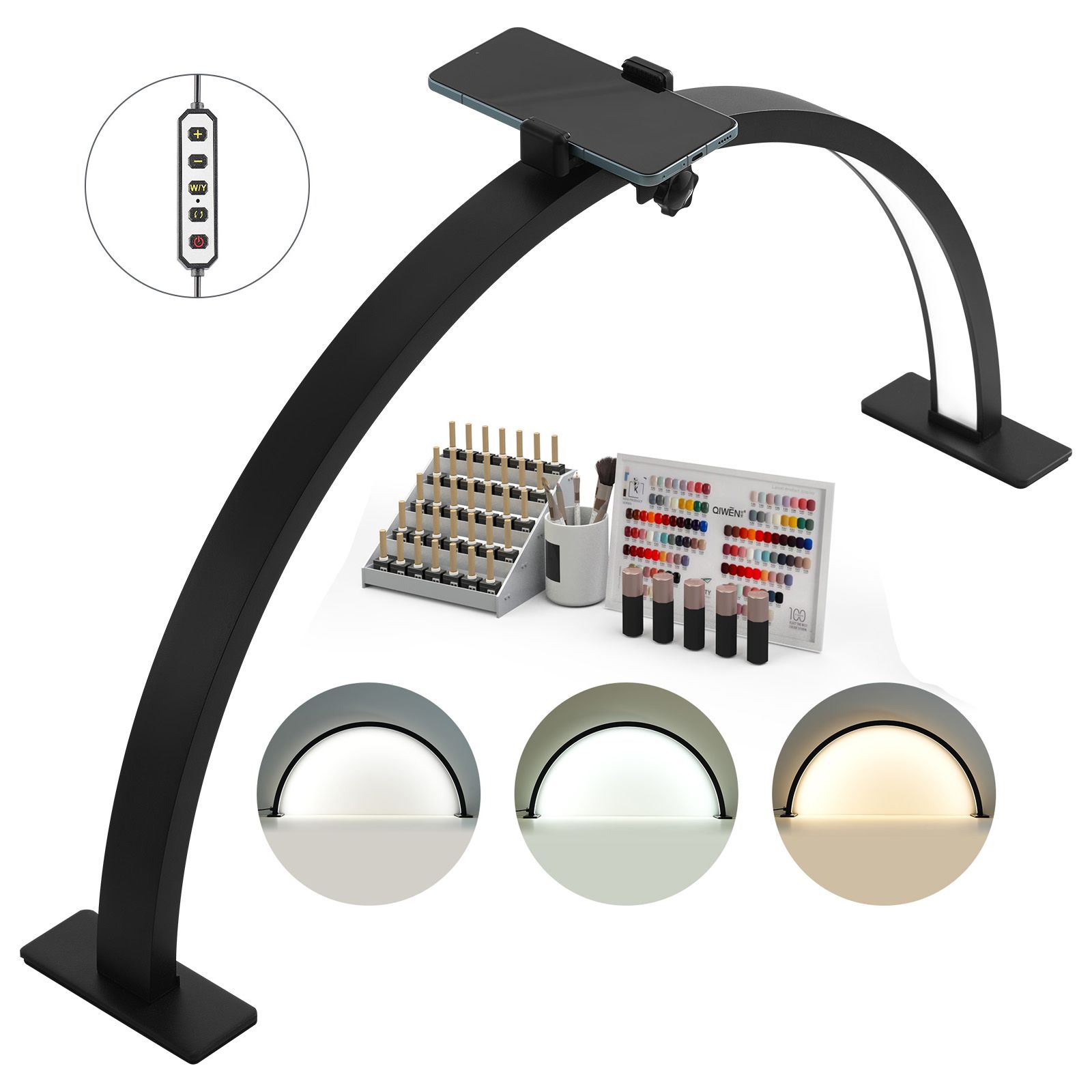 Crescent Nageltischlampe, 30w, Mit Handyhalterung, Einstellbarer Helligkeit Und Farbtemperatur, Für Nageltechniker, Tätowierer, Kosmetiker Und Wimpernverlängerungs-experten.