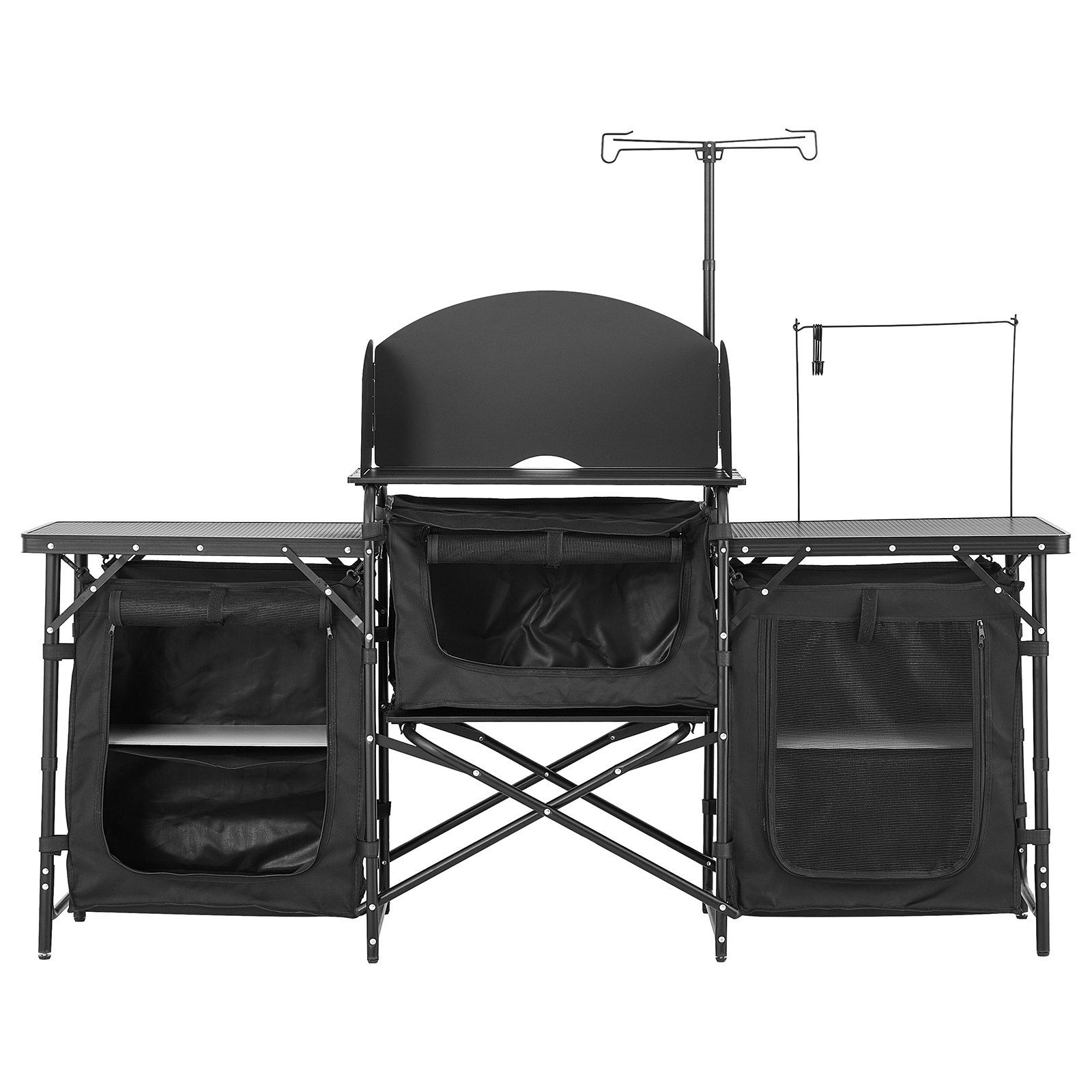 Klappbarer Campingtisch, Aluminium-outdoorküche Mit Stauraum, Abnehmbarem Windschutz, Tragetasche, Schnellaufbau Für Grill, Picknick, Wohnmobil, Schwarz