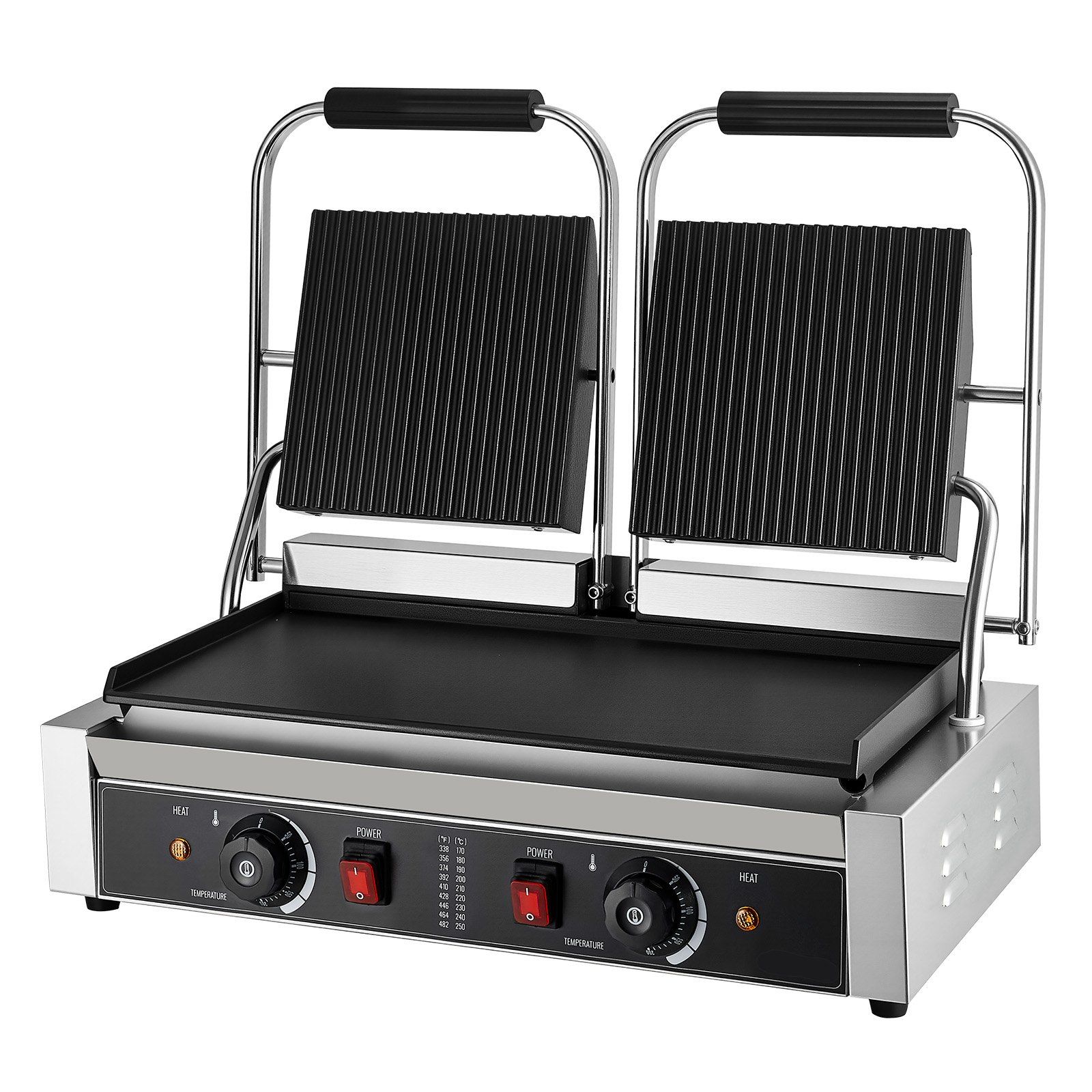 Professioneller 3600-w-panini-grill, Doppelplatten-sandwichpresse Aus Edelstahl (48 X 23 Cm), Temperaturregelung Für Steak, Speck, Hamburger