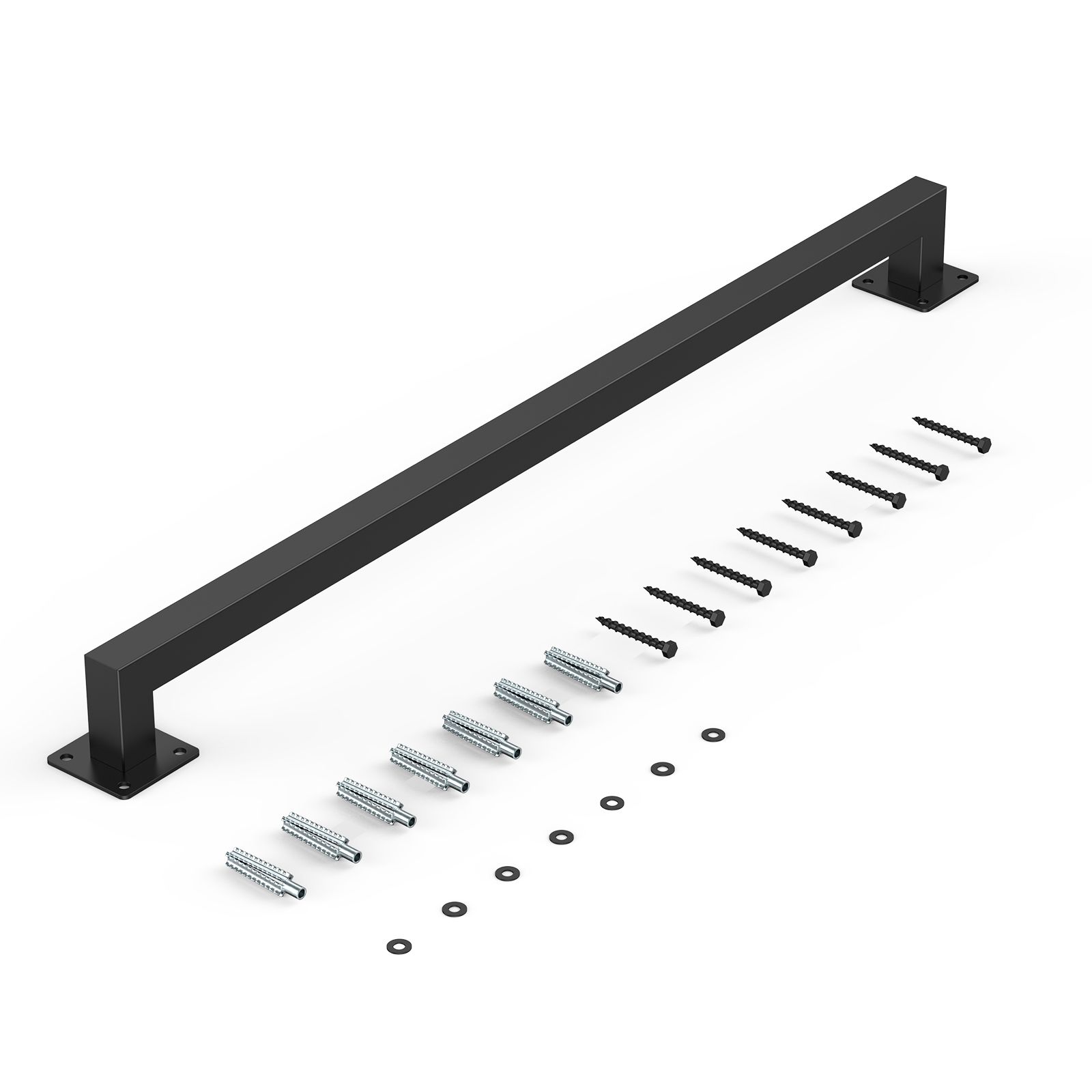 Wandmontiertes Treppengeländer, 1215 Mm, Schwarzes Eisen, Tragfähigkeit 113 Kg, Industrielles Innengeländer, Vierkantrohr, 2-teilig, Für Dachboden, Veranda, Terrasse.