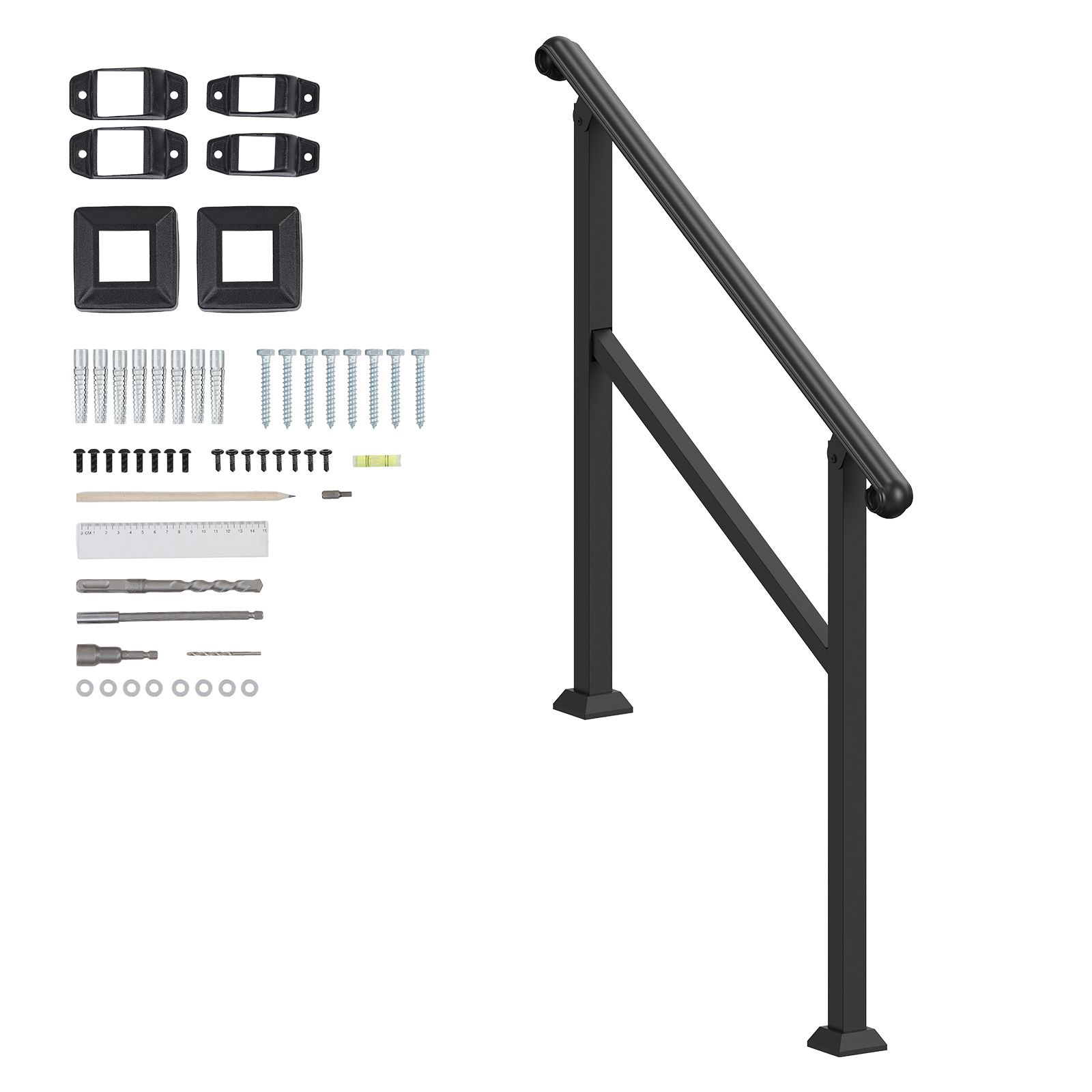Treppengeländer Für Außentreppen, Treppengeländer-set Für 2-3 Stufen, Inklusive Befestigungsmaterial, Schwarz, Für Die Sicherheit Älterer Menschen, Terrasse Und Veranda.