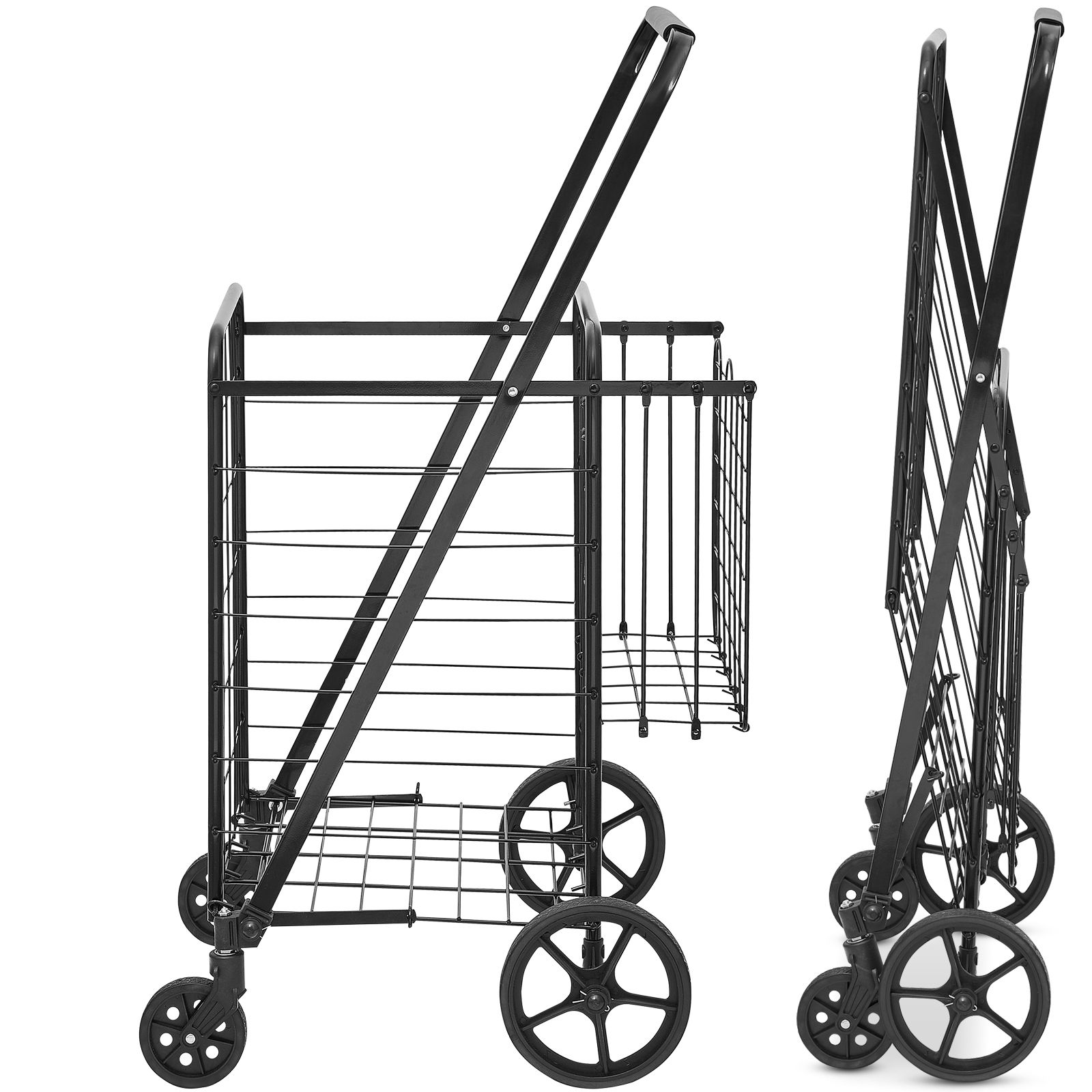 Faltbarer Einkaufswagen, Doppelkorb, 360° Schwenkbare Räder, 50 Kg Tragkraft, Robust Für Einkäufe, Wäsche Und Gepäck.