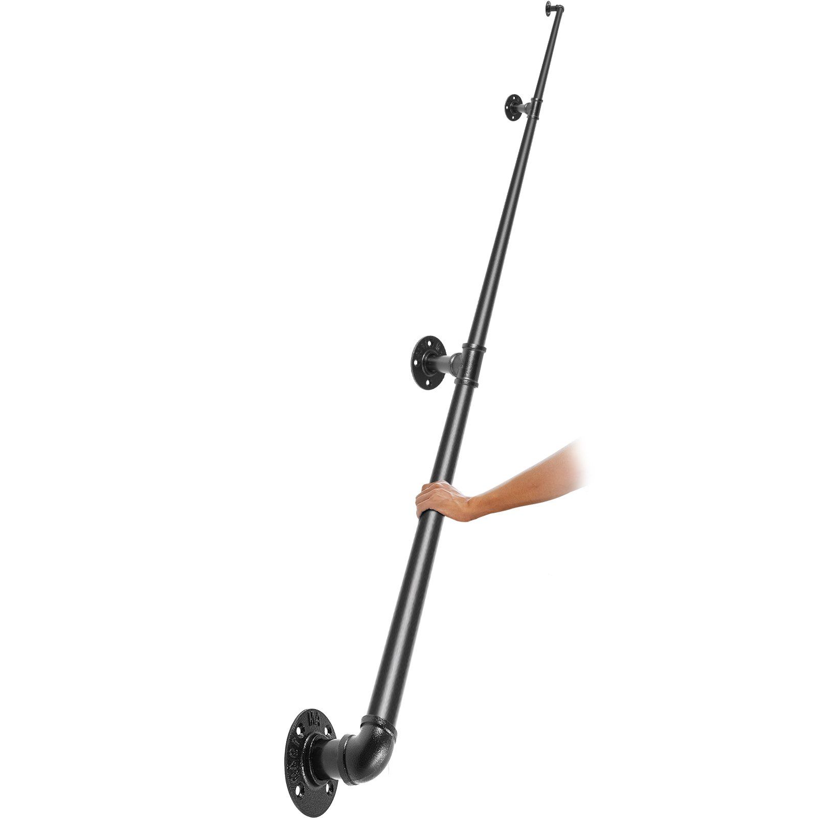 Treppengeländer Aus Stahlrohr, 335,3 Cm, Tragfähigkeit 199,6 Kg, Wandhalterung, Abgerundete Ecken, Für Den Innen- Und Außenbereich.