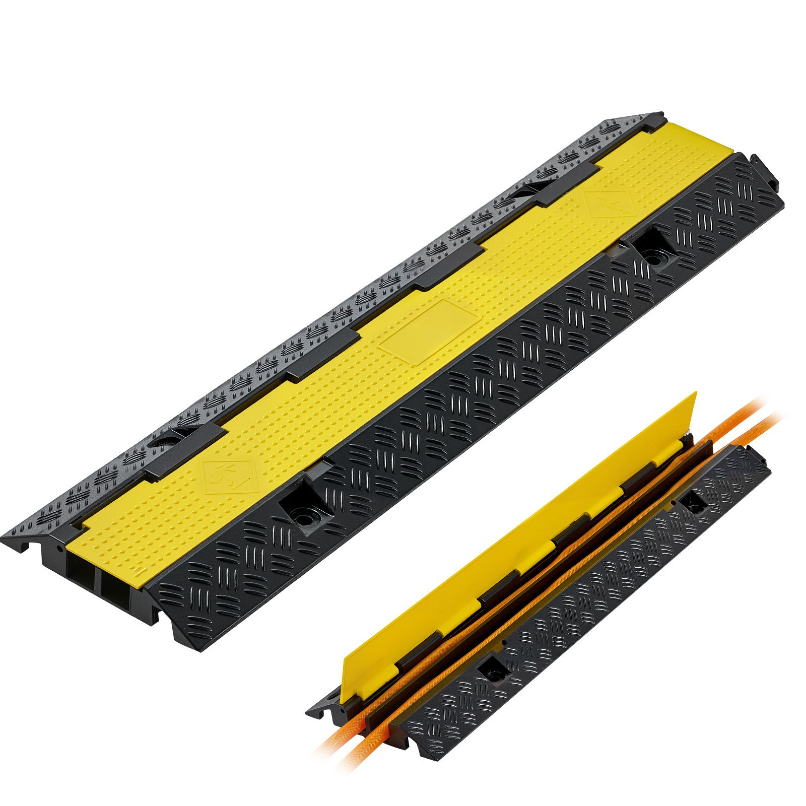 Hochleistungs-kabelschutz Aus Gummi, 2 Kanäle, Tragfähigkeit 9.979 Kg/achse, 32 X 31 Mm Pro Kanal, Mit Klappdeckel, Für Den Innen- Und Außenbereich, 1 Stück.