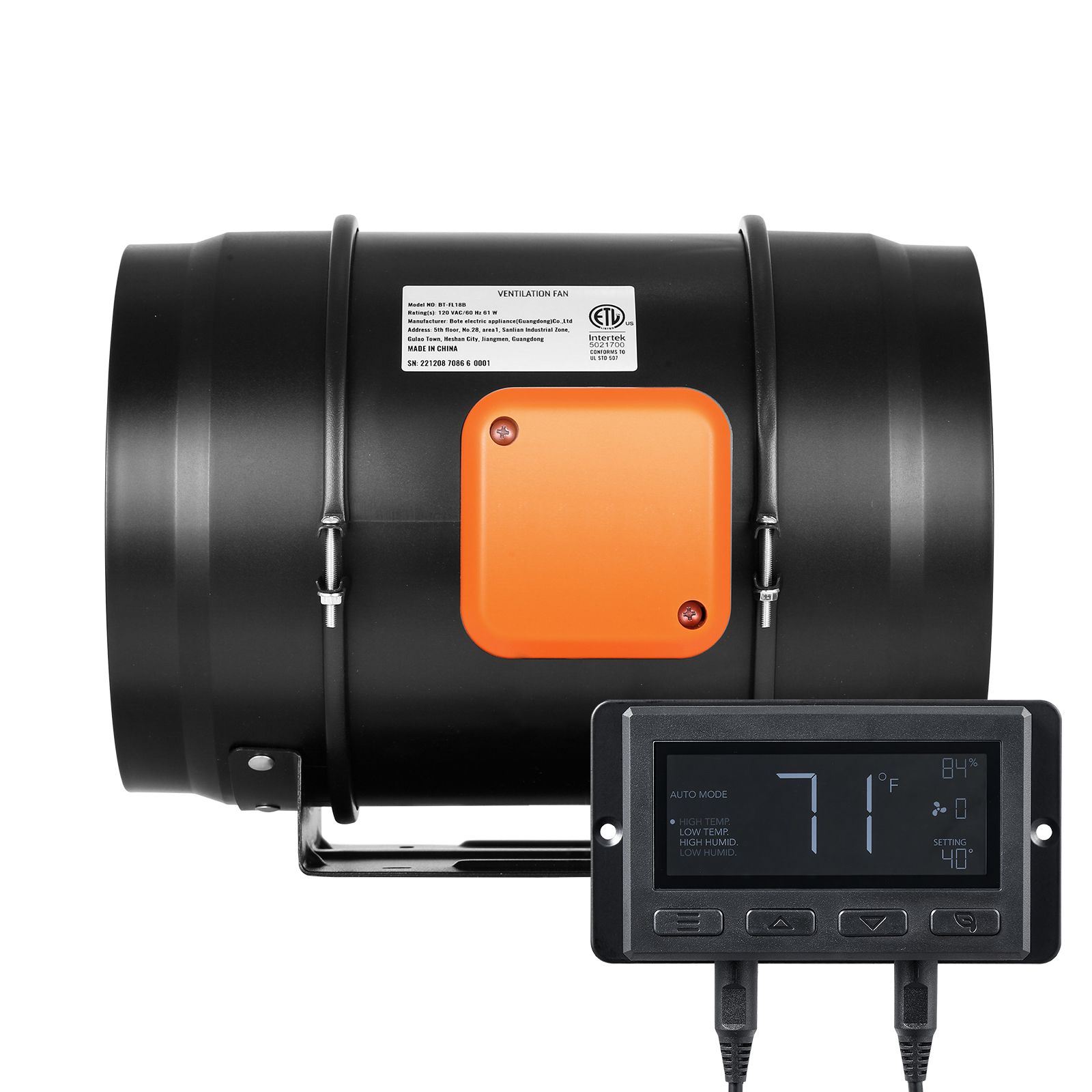 Inline-rohrventilator, 203,2 Mm, 506,2 Cfm, Mit Temperatur- Und Feuchtigkeitsregler, Leiser Ec-motor, Für Belüftung Und Absaugung, Kühlverstärker, Growzelte, Hydrokultur.