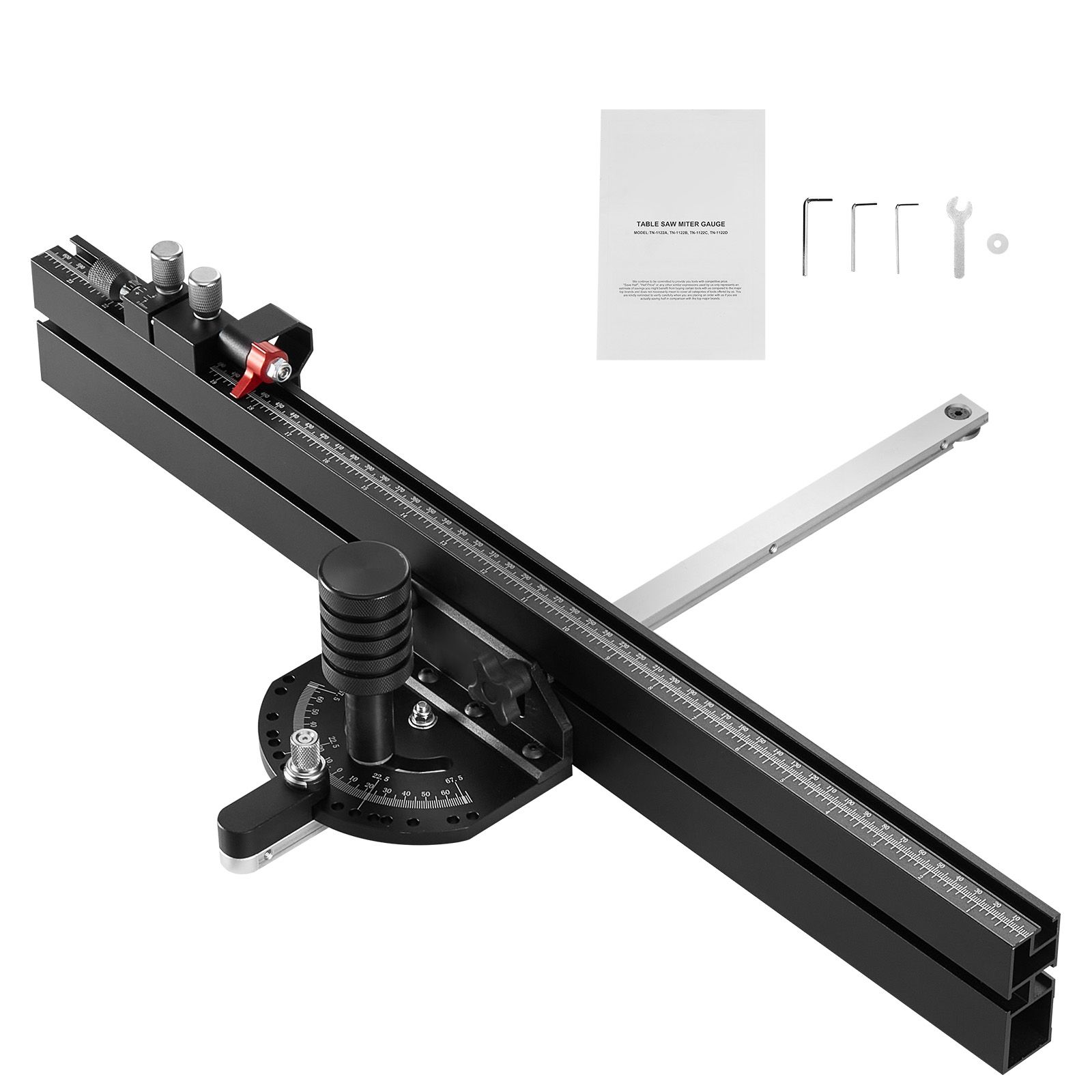 Präzisions-gehrungslehre, Standardnut 19 X 9,5 Mm, Aus Aluminiumlegierung Für Tischkreissägen, Mit 61 Cm Teilung, 15 Winkelanschlägen, Verstellbarem Federbolzen Und Abnehmbarer Scheibe, Für Die Holzbe