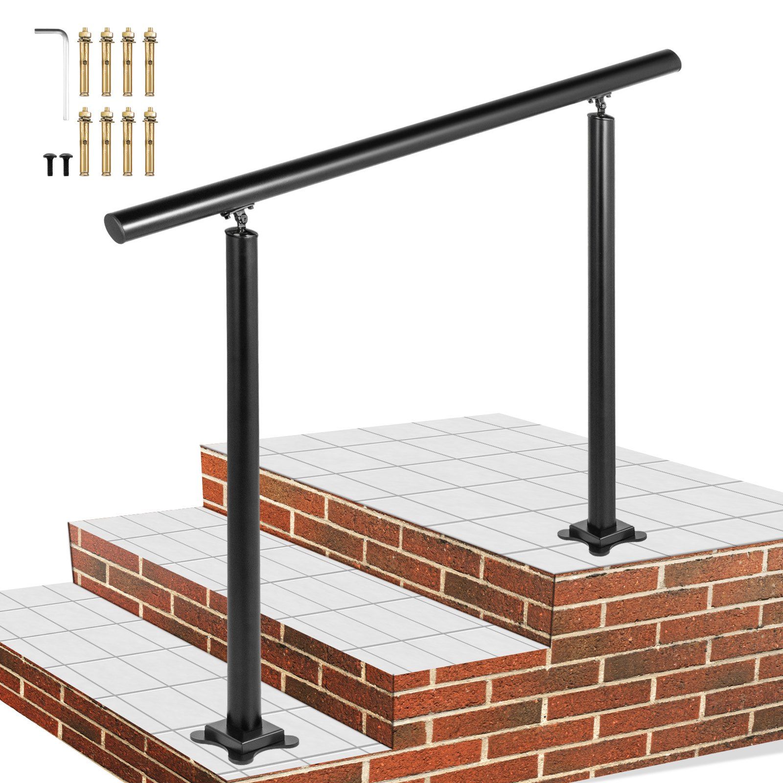 Außentreppengeländer, 91,4 Cm, Schwarz, Aluminium, Verstellbare Neigung 0-60°, Ideal Für Gärten.