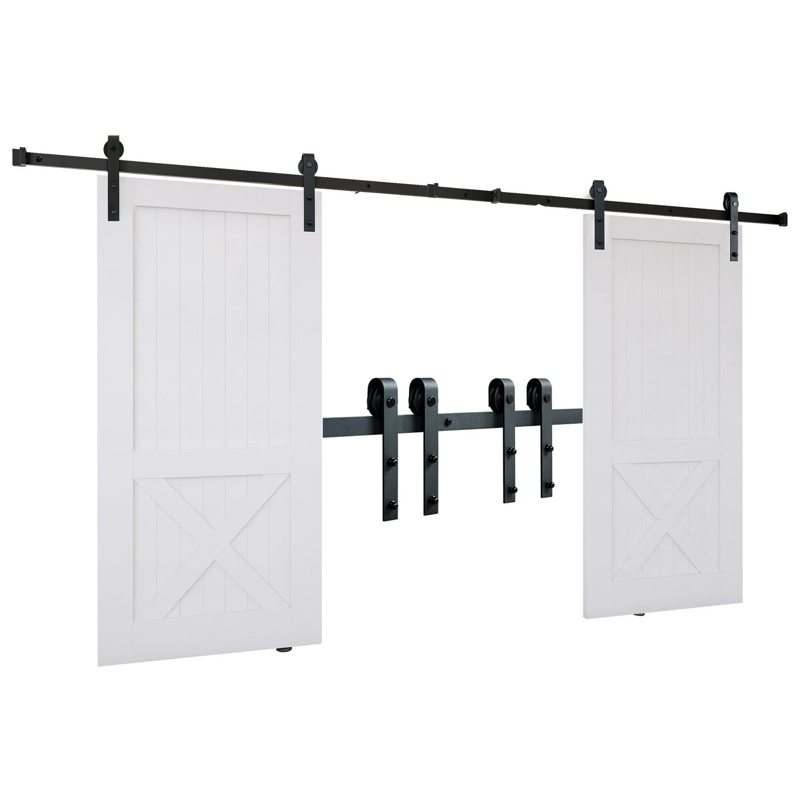 Schiebetürstangen-set Für Scheunentore, 243,8 Cm Lang, Tragfähigkeit 149,7 Kg, Für Doppeltüren, Geeignet Für Eine Gesamtbreite Von 112-131 Cm Und Eine Dicke Von 3,3-4,6 Cm, Mit Geräuschlosen Rollen (j