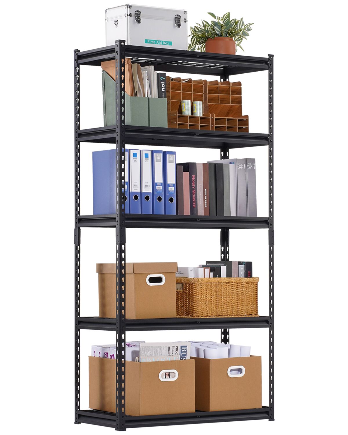 5-stöckiges Lagerregal, Tragkraft 900 Kg, Robuster Stahl, Abmessungen 40x91x183 Cm, Verstellbare Regalböden, Ideal Für Garage, Werkstatt, Küche Und Lager.