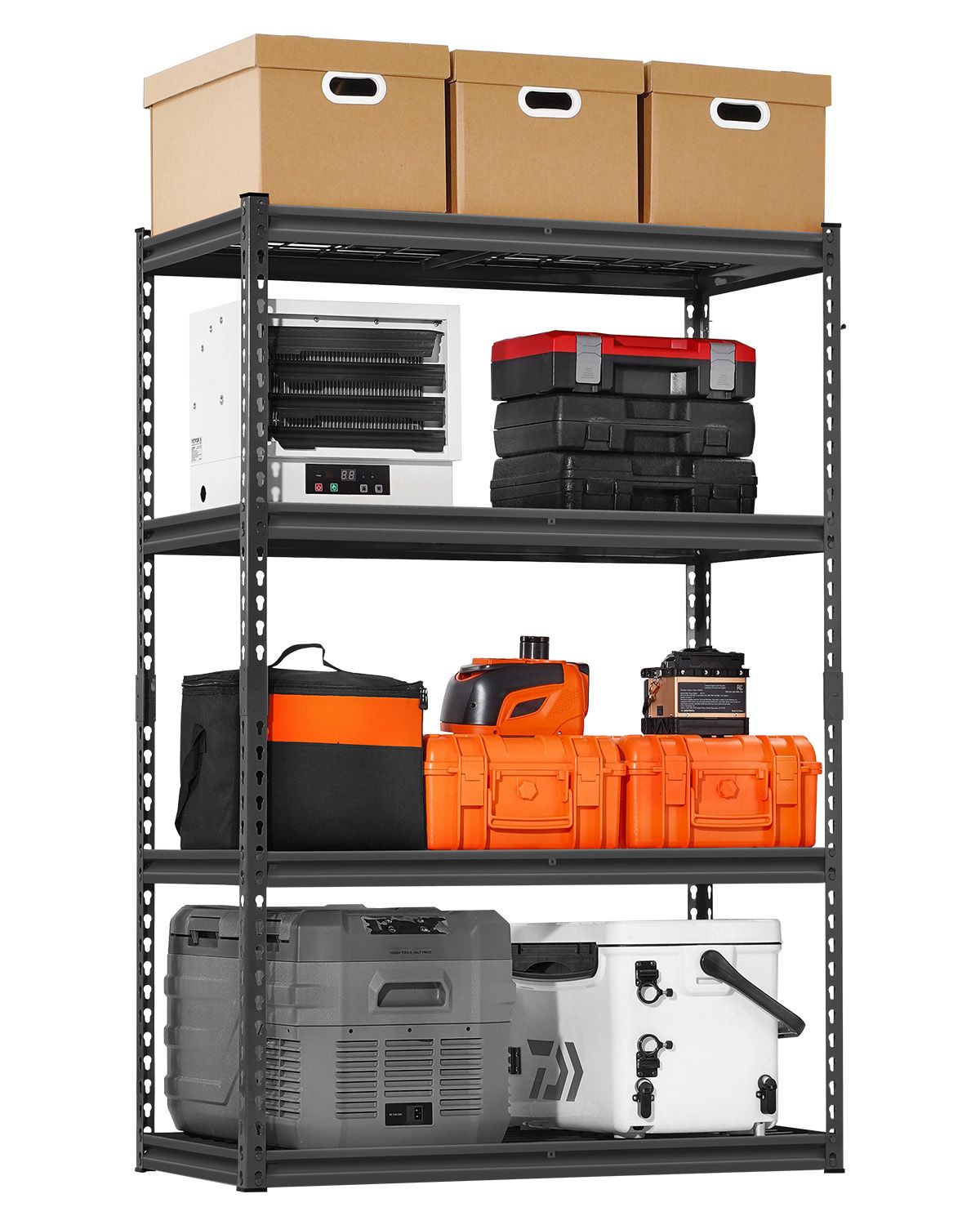4-stöckiges Lagerregal, Robustes Metall, Tragfähigkeit 1088 Kg, Abmessungen 50x100x152 Cm, Verstellbare Regalböden, Für Garage, Lagerhalle, Keller, Schwarz.