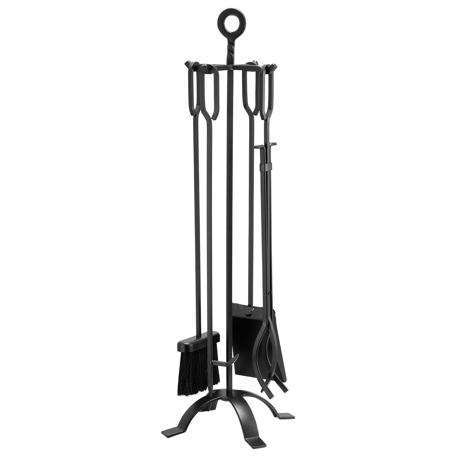 5-teiliges Kamin-set Mit Ständer, Zange, Ascheschaufel, Bürste Und Schmiedeeisernem Schürhaken, Schwarz, Für Den Innen- Und Außenbereich