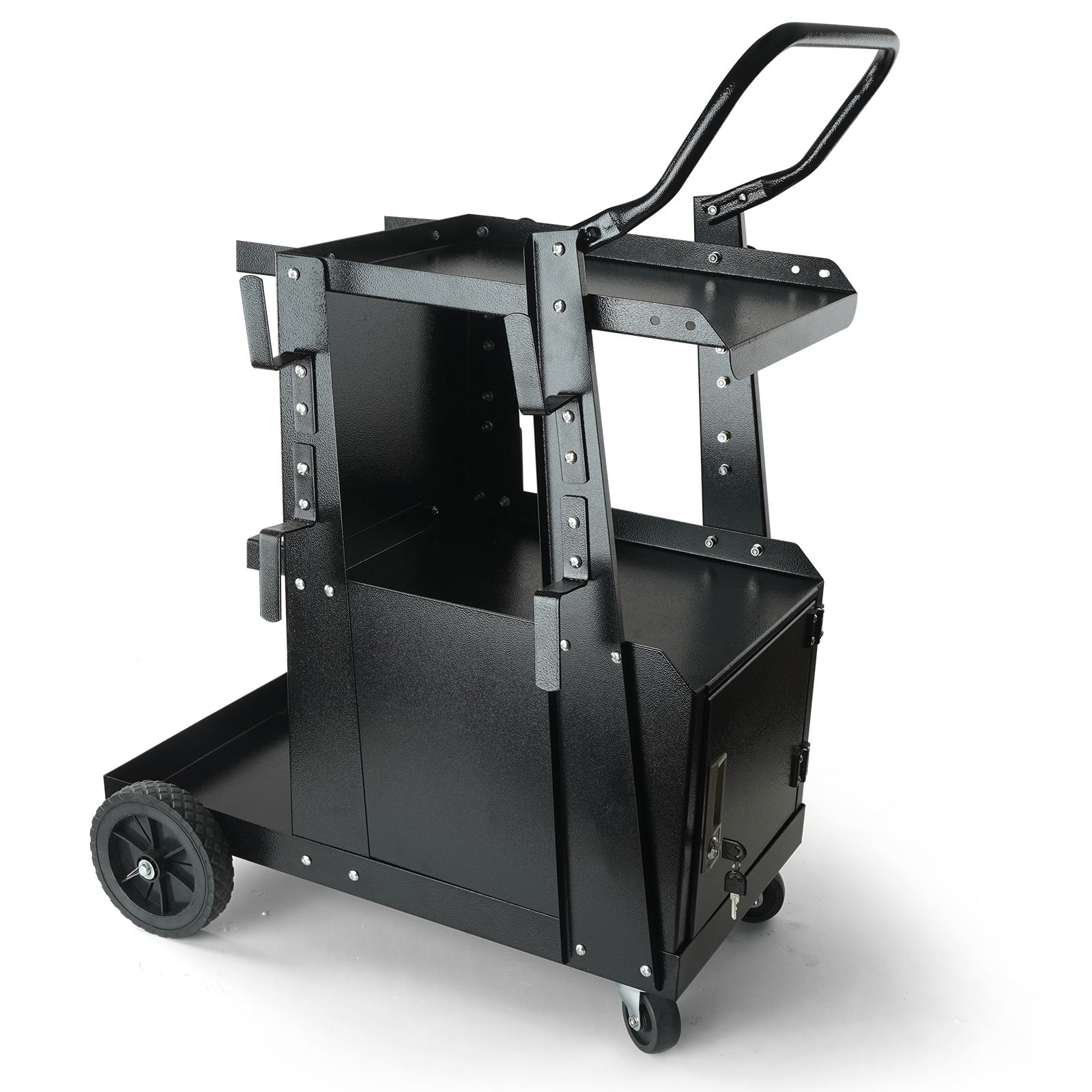 Zweistöckiger Schweißwagen, 120 Kg Tragfähigkeit, 360° Schwenkbare Räder, Abschließbarer Diebstahlsicherungsschrank, Sicherheitsketten Für Die Gasflasche, Ideal Für Wig-, Lichtbogen- Und Plasmaschweiß