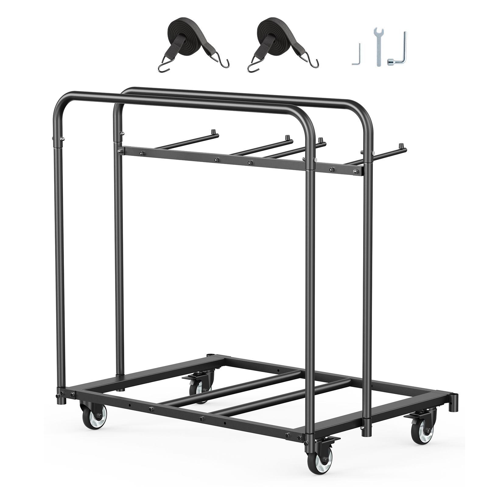 Klappbarer Stuhlwagen, Tragkraft 181 Kg, Robuster Wagen Für 5 Tische Und 14 Stühle, Mit Lenkrollen Und Bremsen, Mattschwarz