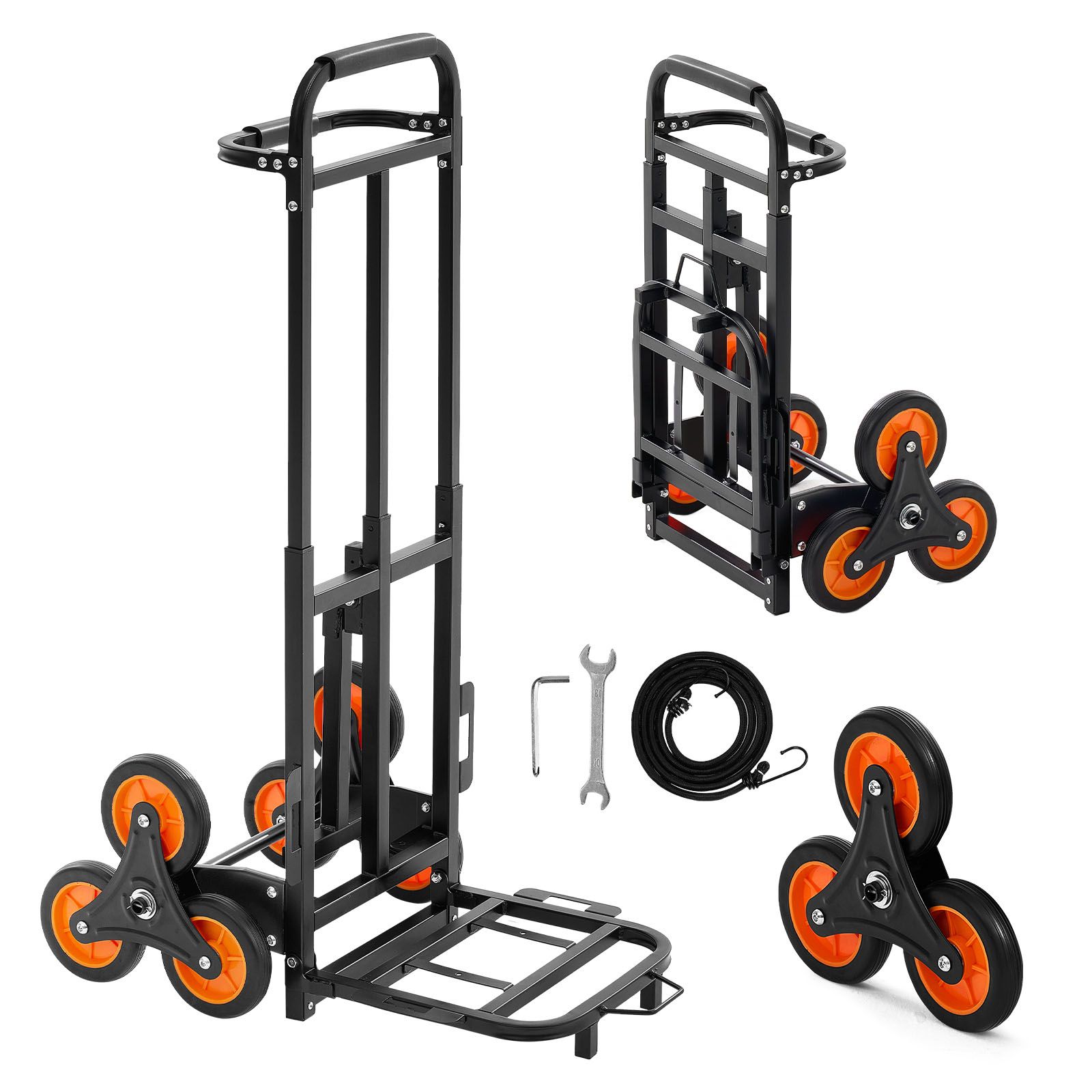 Treppensteiger-einkaufswagen, 100 Kg Tragkraft, Verstärkte Faltmechanik Mit Teleskopgriff, 6 Räder Und 2 Gummibänder, Für Einkauf Und Lager.