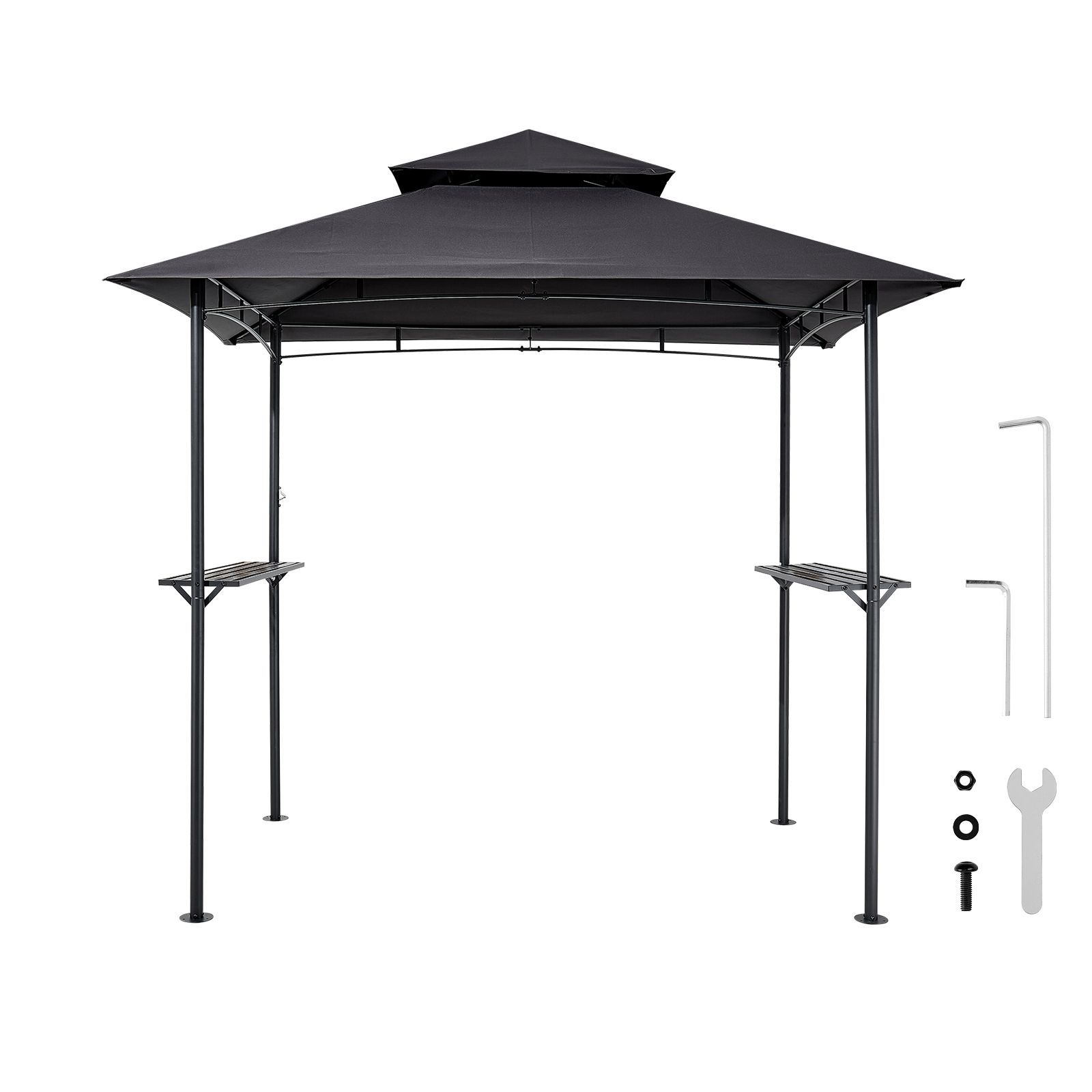 Pergola Aus Maschengewebe Mit Zweistufigem Dach, 2,43 X 1,5 M, Lackierter Stahl, Seitliche Ablagen Und Haken Für Den Garten
