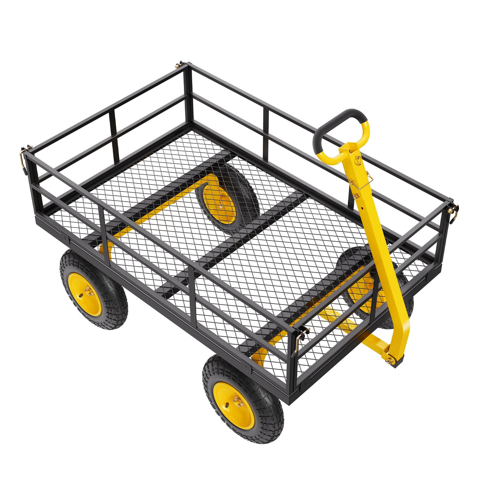 1200 Lb (ca. 544 Kg) Schwerer Gartenwagen Aus Stahl, 2-in-1-nutzanhänger Mit 13-zoll-geländerädern, Abnehmbaren Seitenwänden Und Um 180° Drehbarem Griff